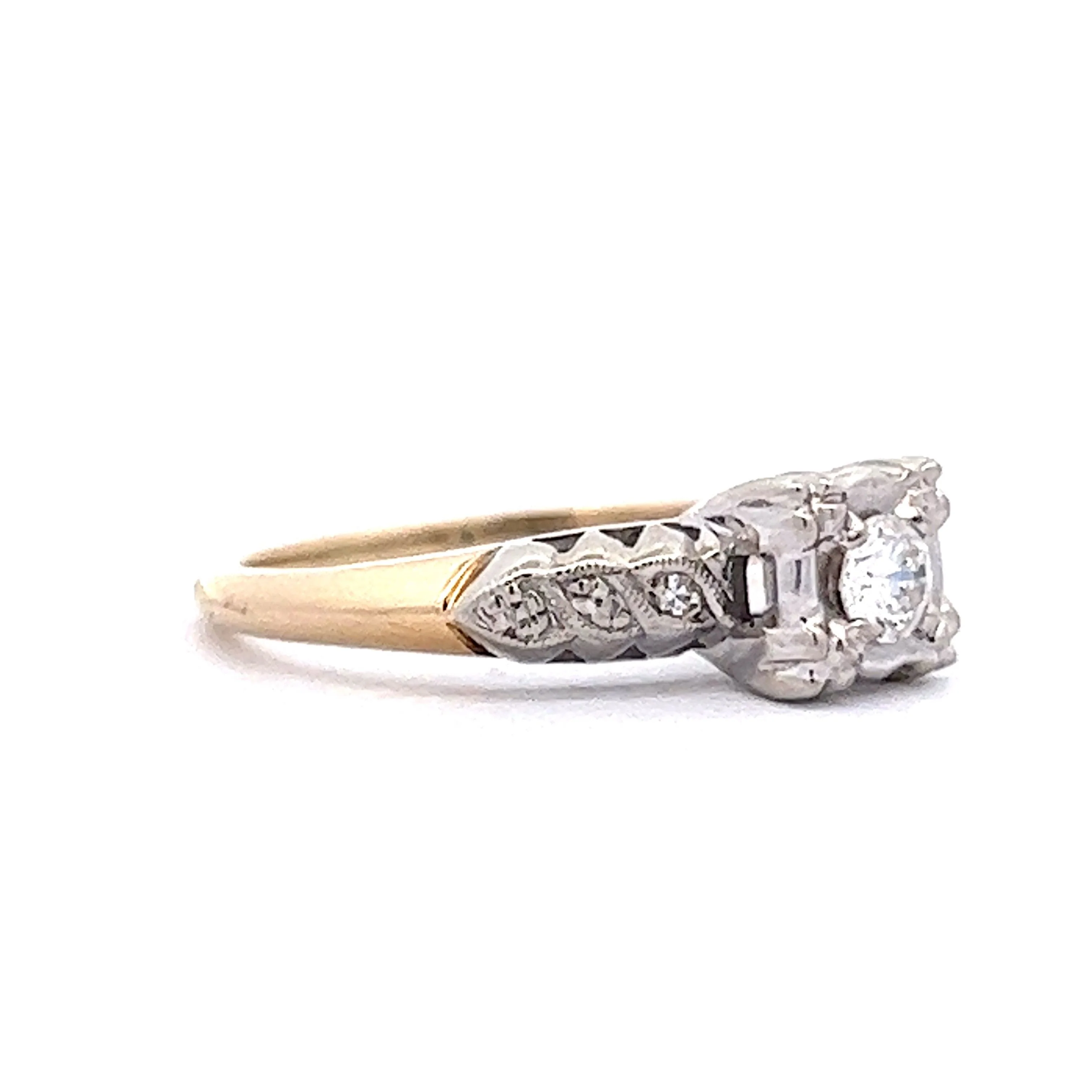 Retro Round Diamond Engagement Ring in 14K Yellow Gold - Image 3
