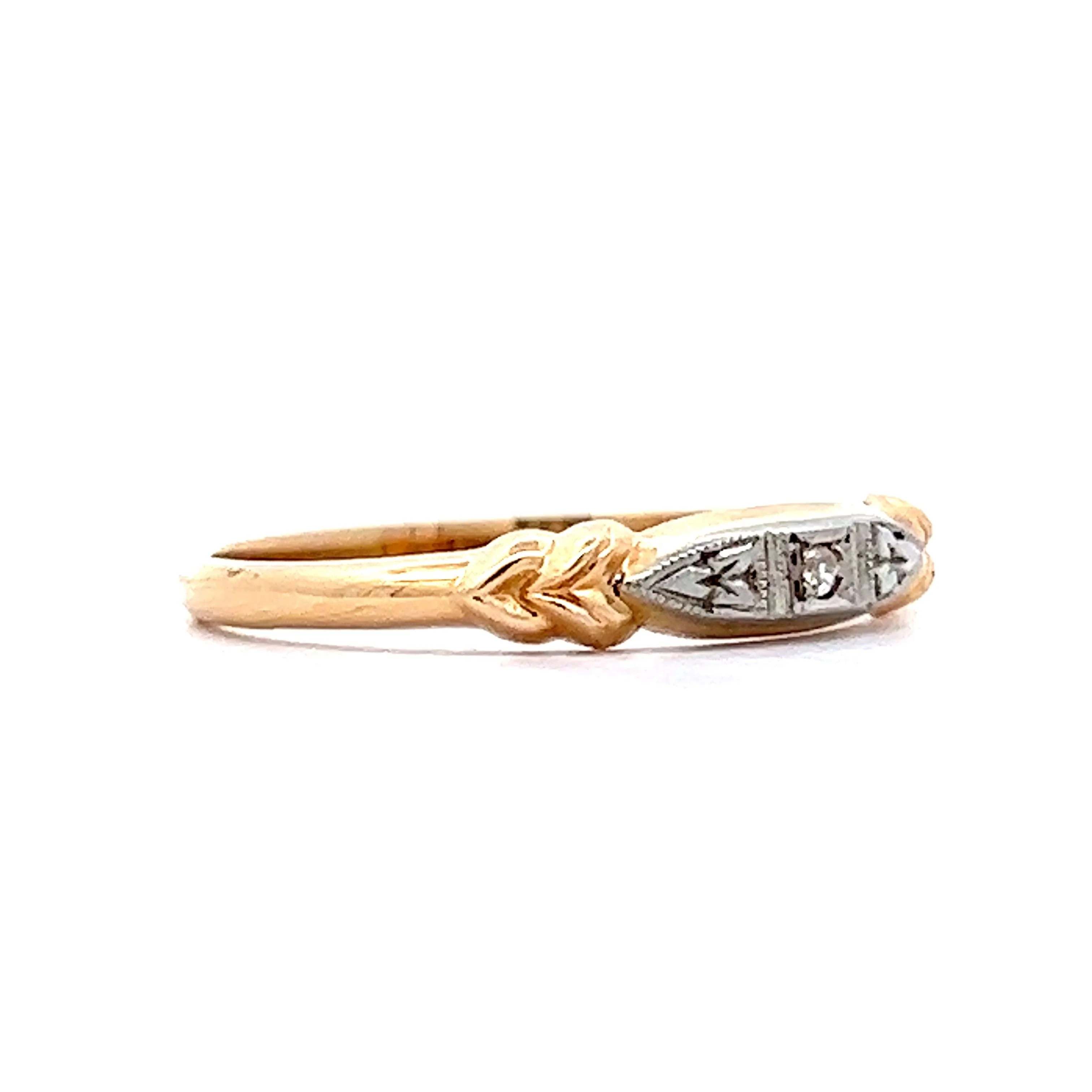 Retro Single Diamond Two-Toned Wedding Band in 14k & 18k - Image 3