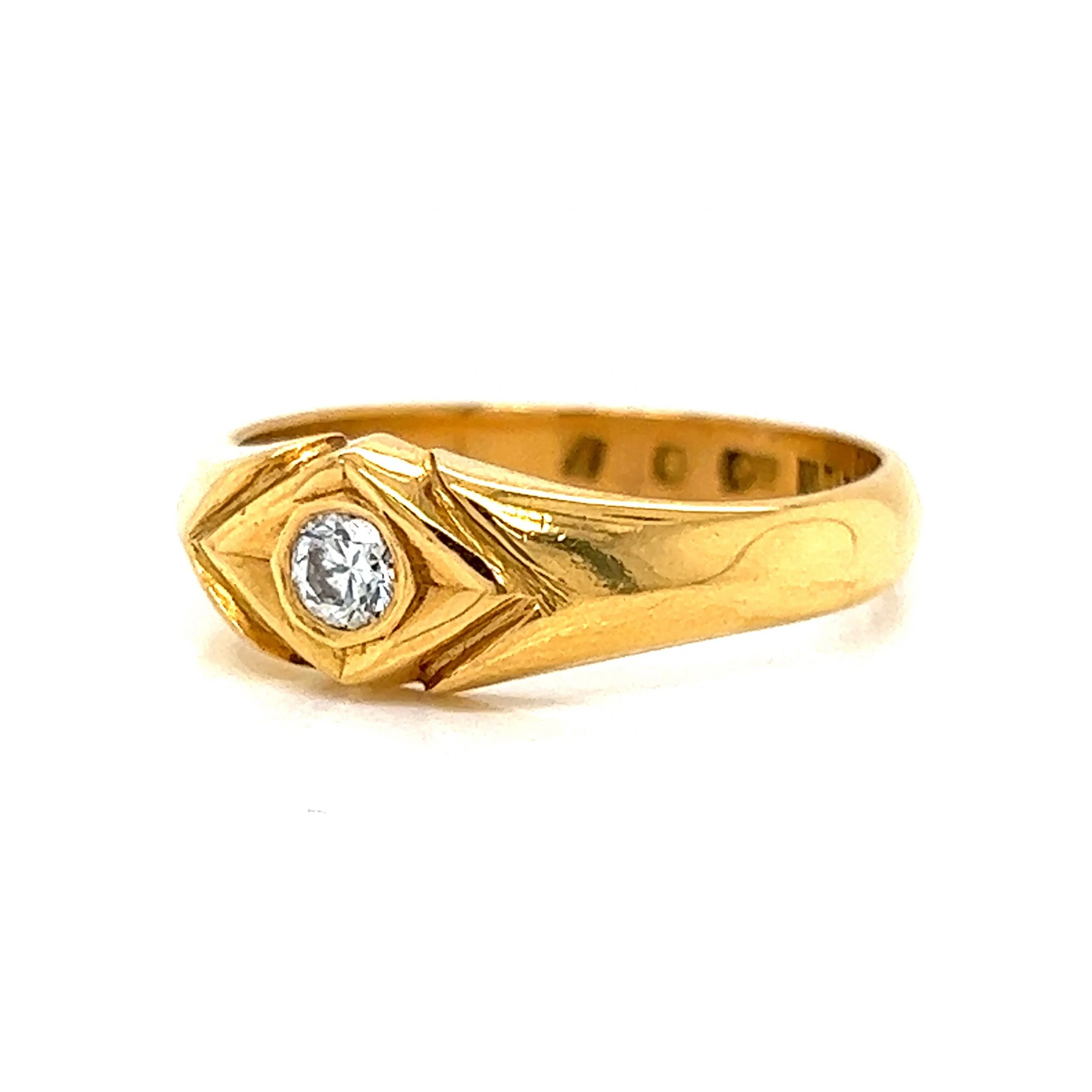 Retro Solitaire Diamond Stacking Ring in 18k Yellow Gold - Image 2