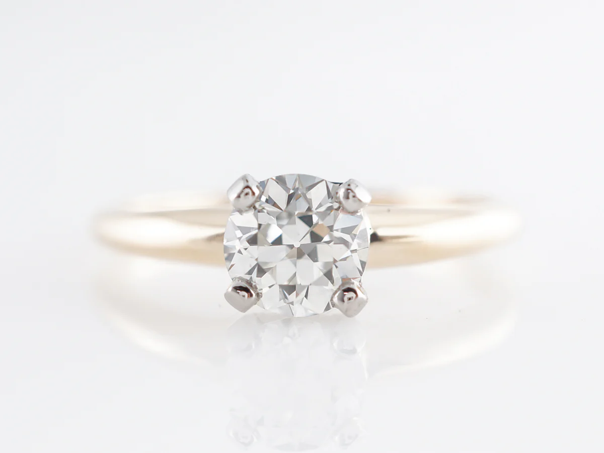 Retro Solitaire European Cut Diamond Engagement Ring