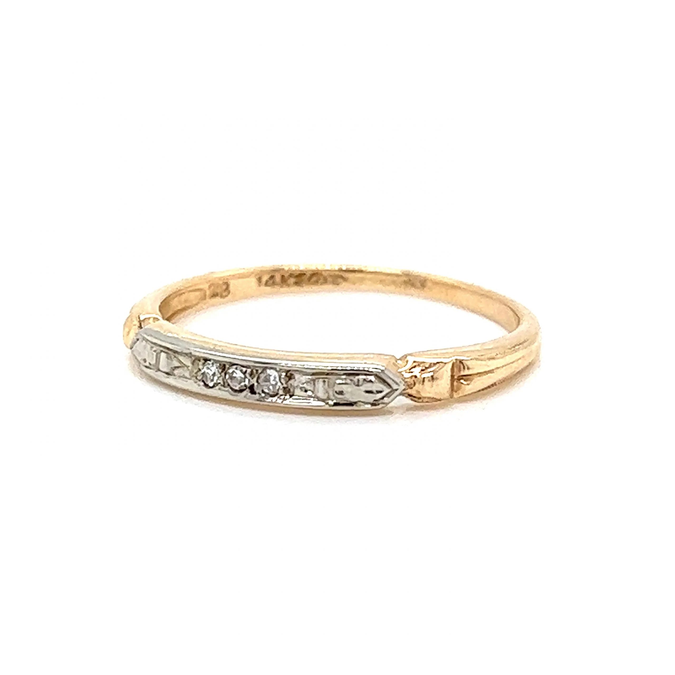 Retro Three Stone Diamond Wedding Band in 14k Gold - Image 2