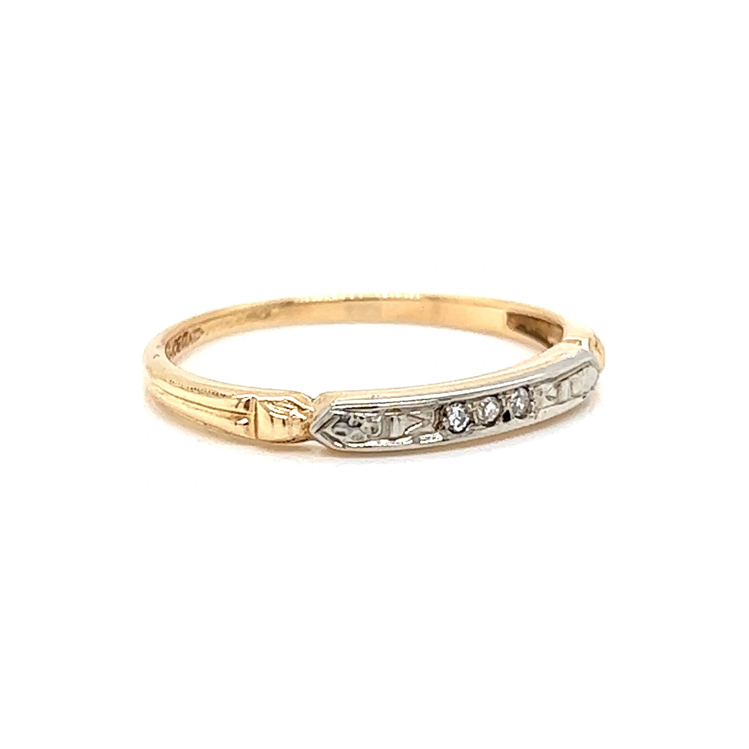 Retro Three Stone Diamond Wedding Band in 14k Gold - Image 3