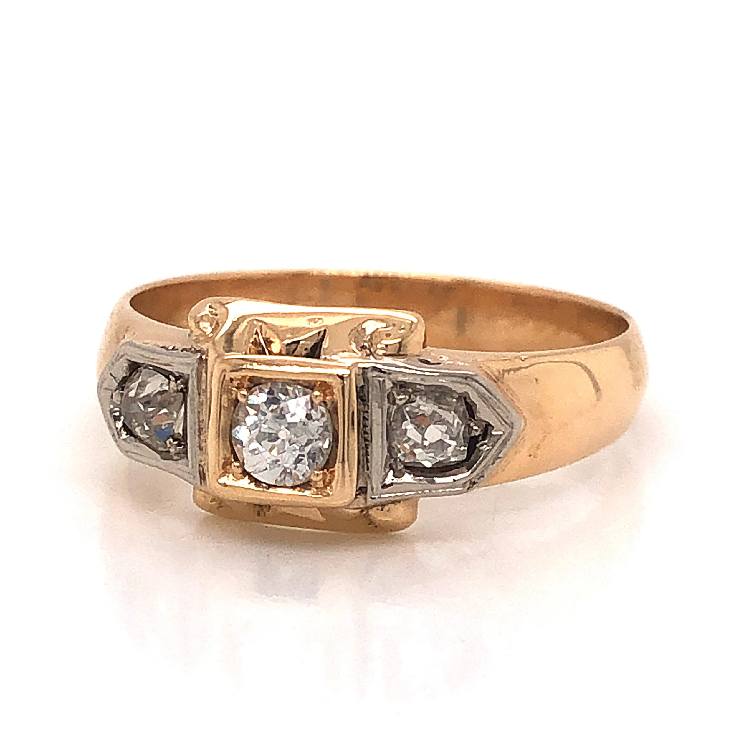 Retro Three Stone Diamond Engagement Ring 14k Gold - Image 2