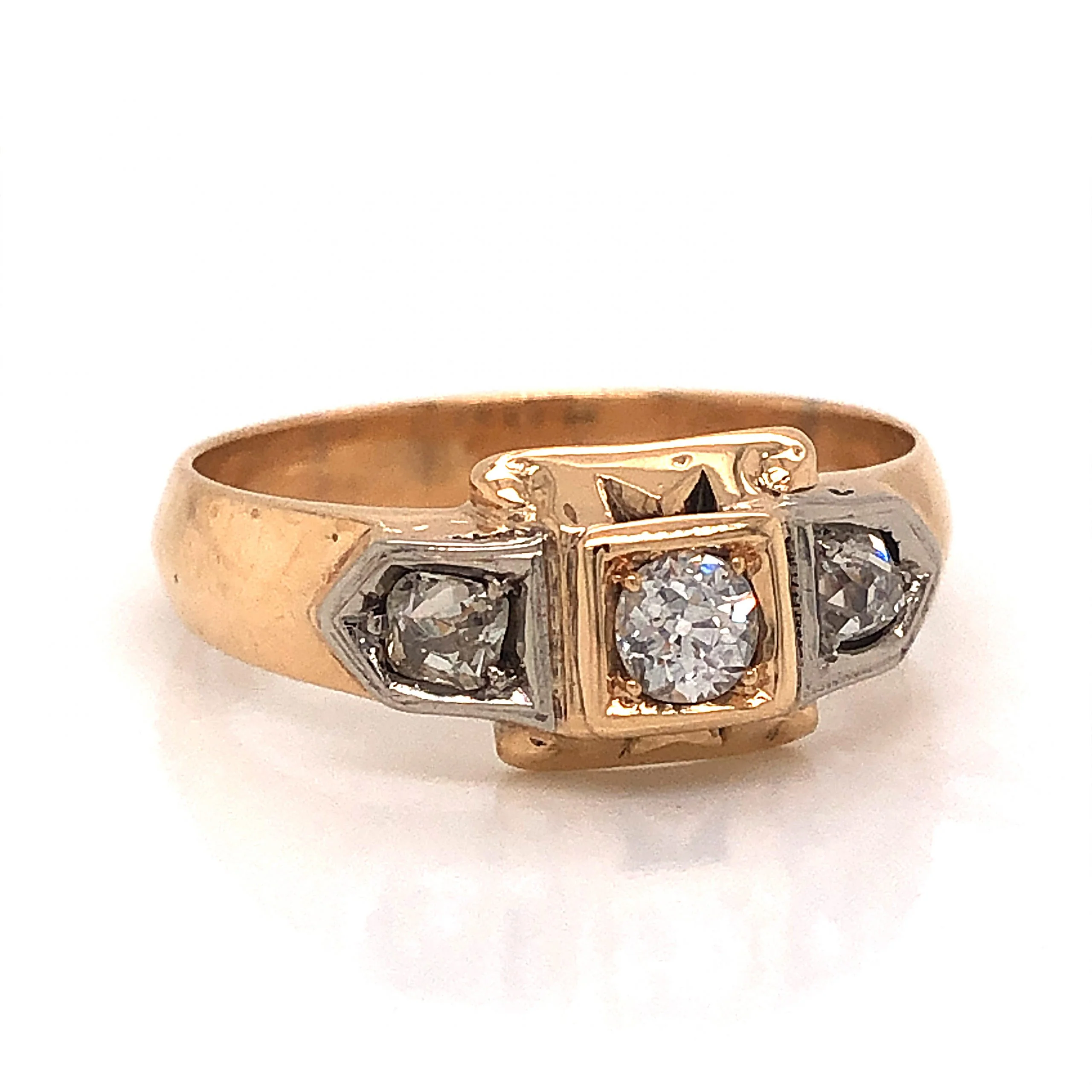 Retro Three Stone Diamond Engagement Ring 14k Gold - Image 3