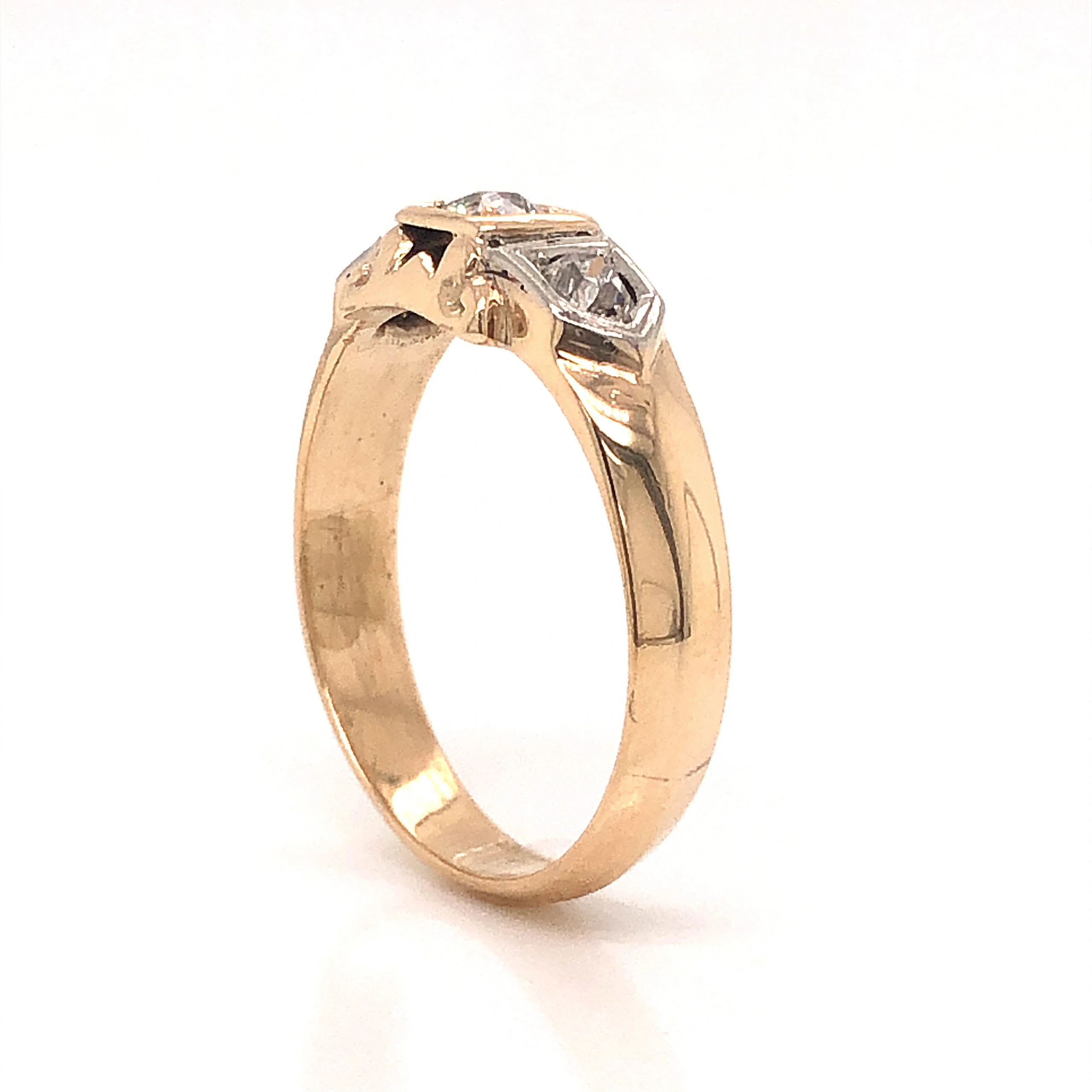 Retro Three Stone Diamond Engagement Ring 14k Gold - Image 4