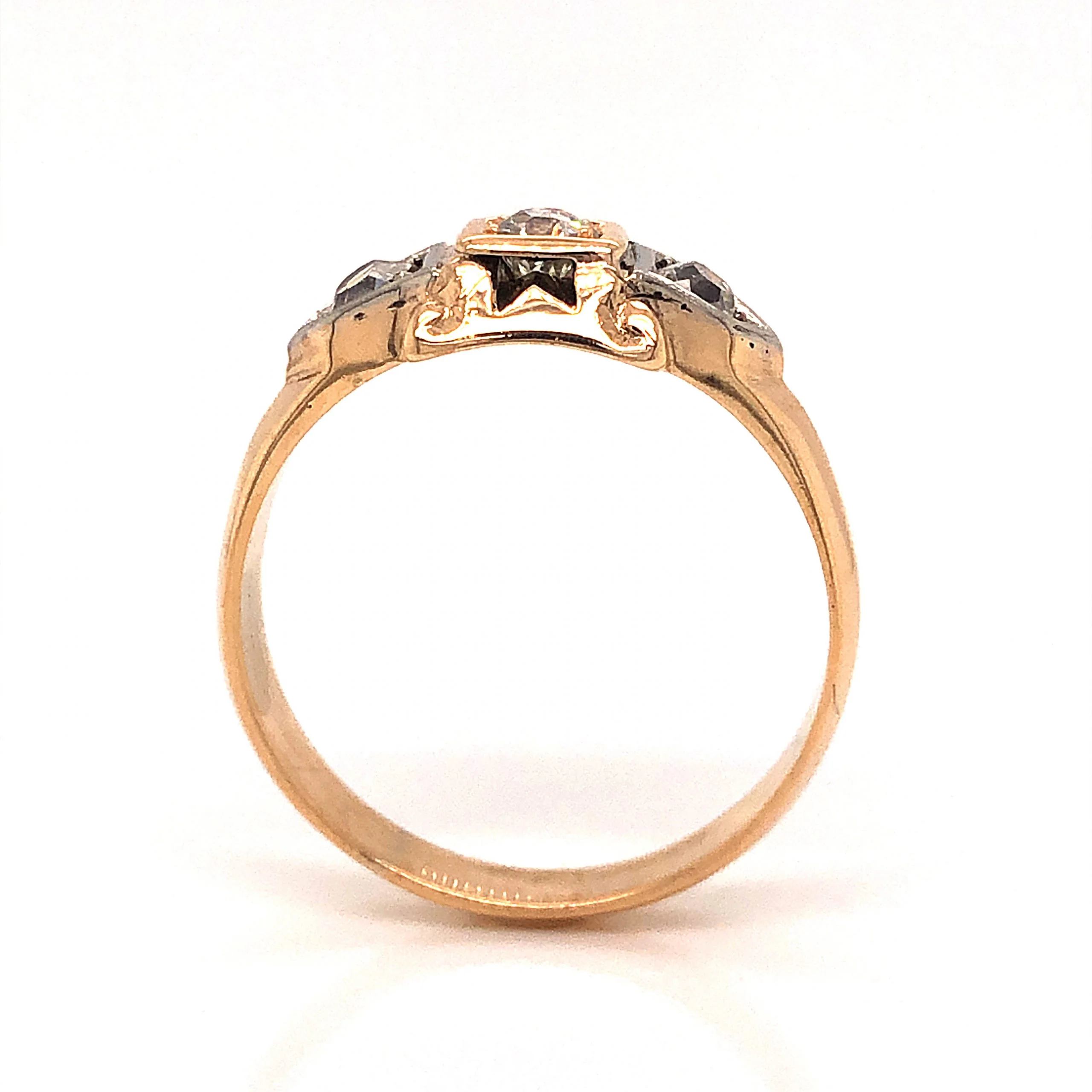 Retro Three Stone Diamond Engagement Ring 14k Gold - Image 5