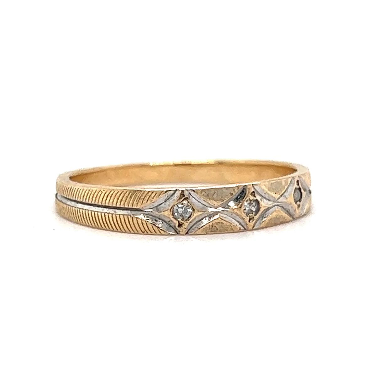 Retro Three Stone Diamond Wedding Band in 14k Gold - Image 3