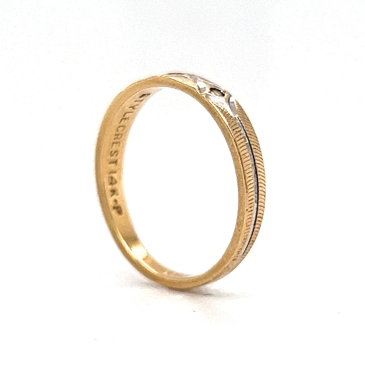 Retro Three Stone Diamond Wedding Band in 14k Gold - Image 5