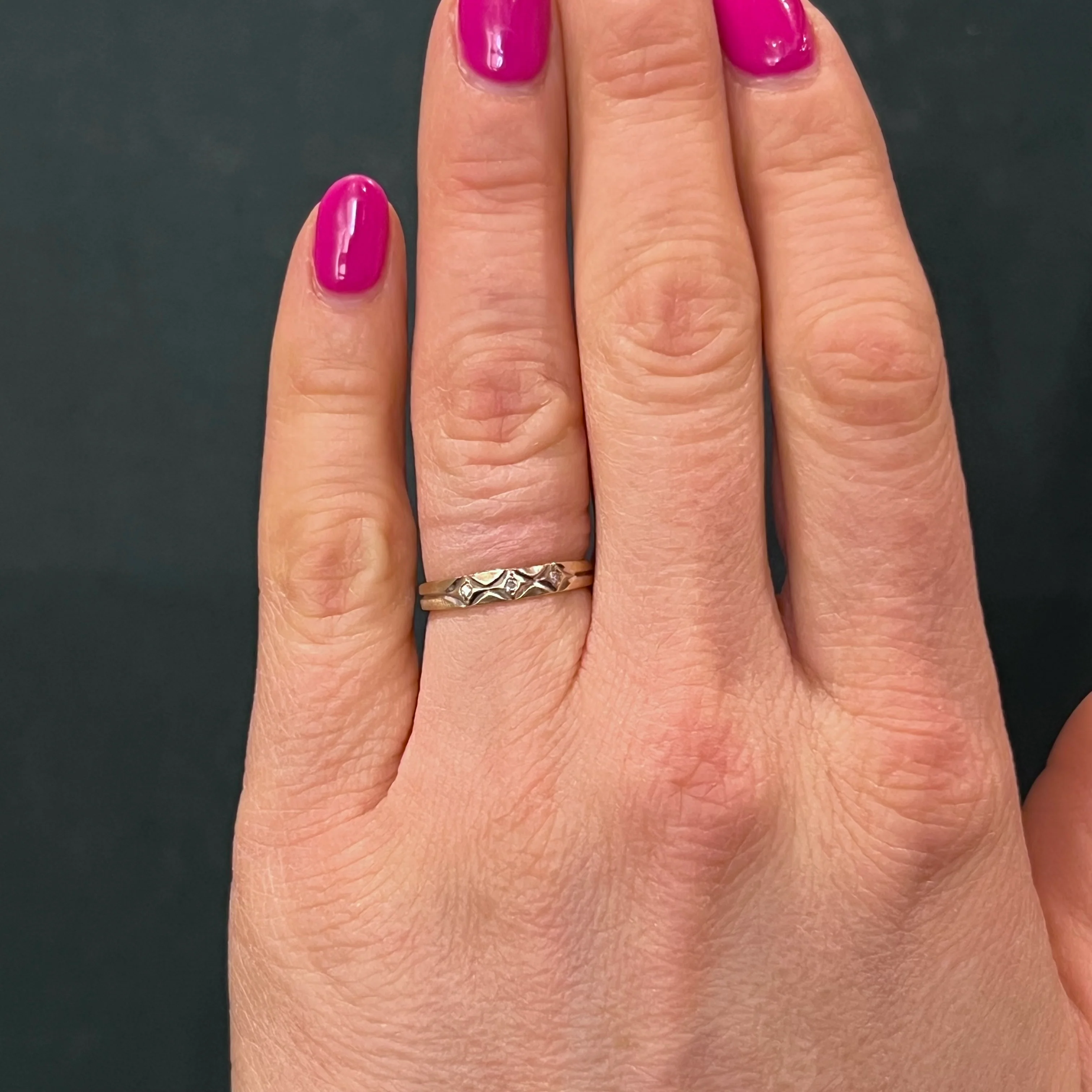 Retro Three Stone Diamond Wedding Band in 14k Gold - Image 6