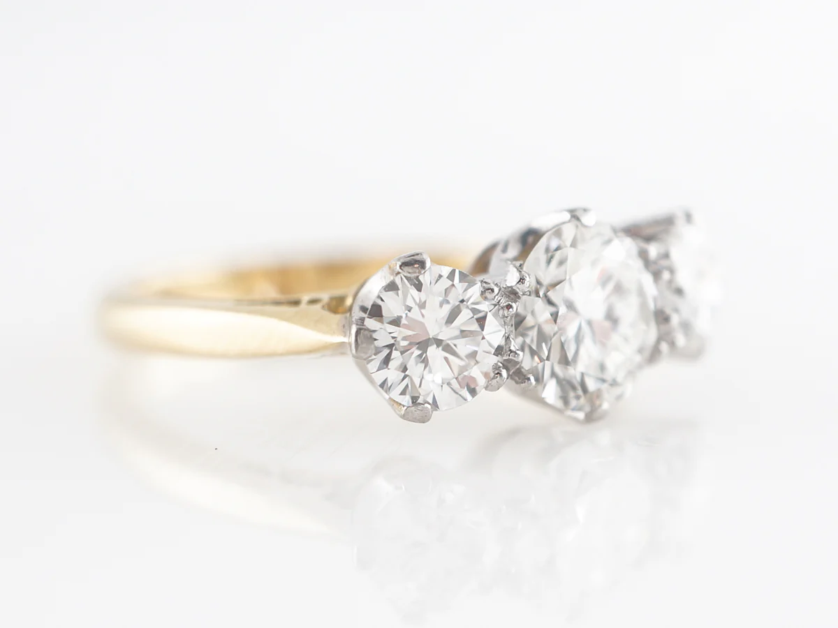 Retro Three Stone Engagement Ring in Platinum and Yellow Gold - Image 3