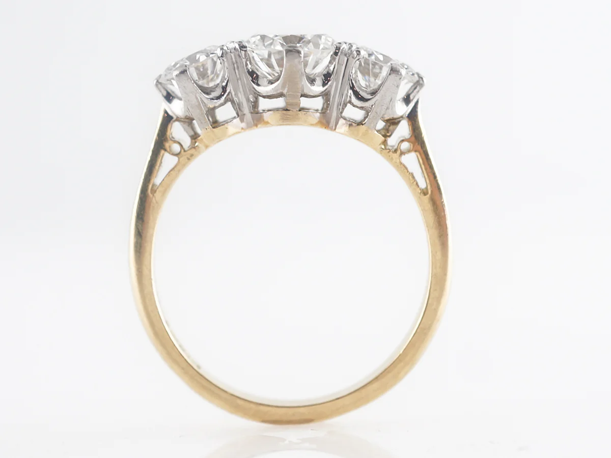 Retro Three Stone Engagement Ring in Platinum and Yellow Gold - Image 4