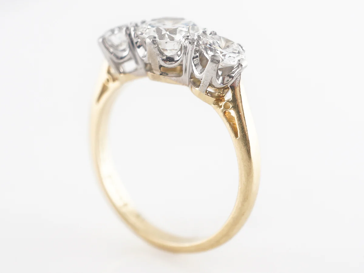 Retro Three Stone Engagement Ring in Platinum and Yellow Gold - Image 5