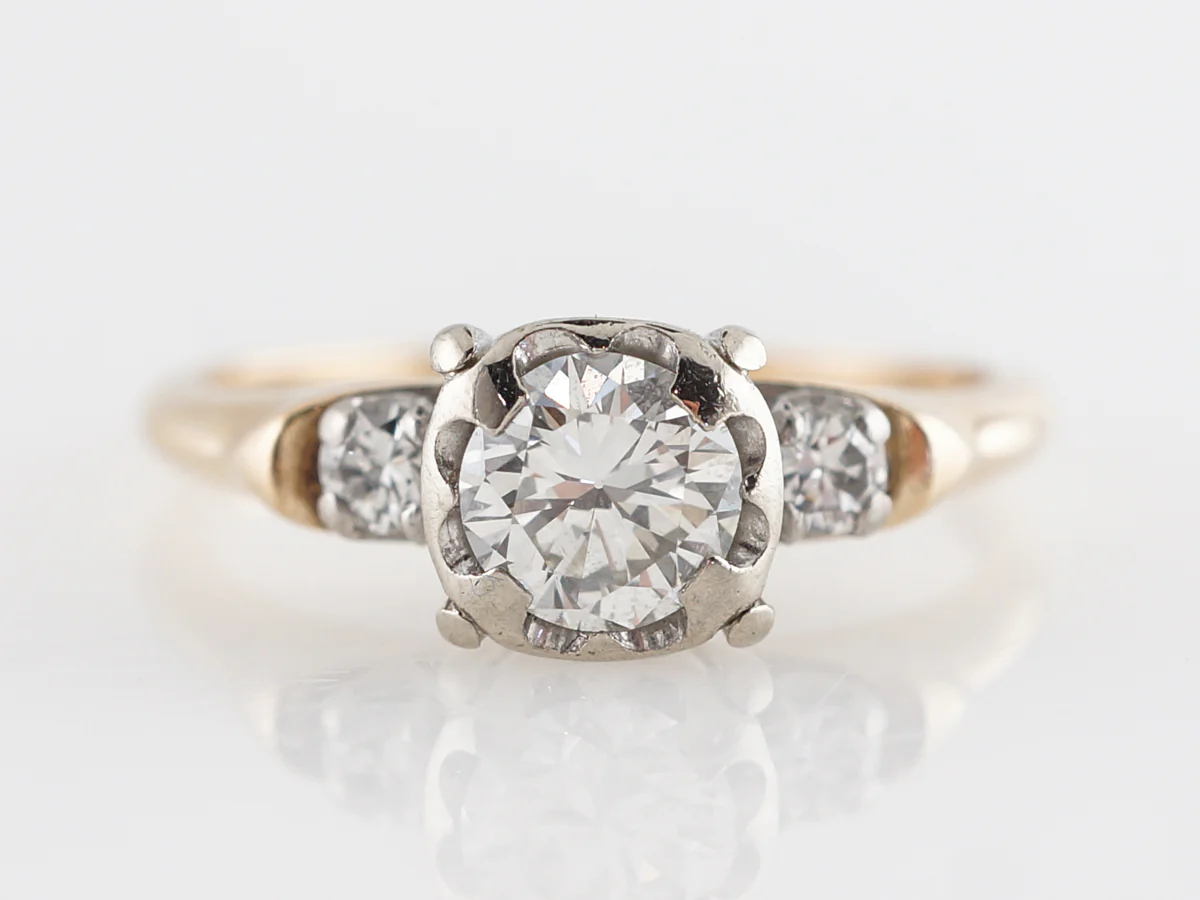 Retro Transitional Diamond Engagement Ring 14k Yellow and White Gold
