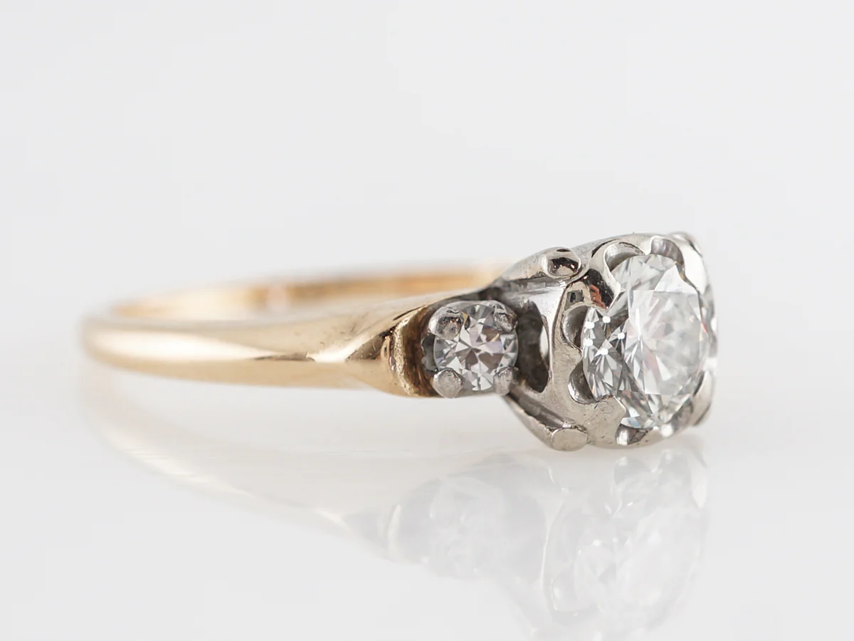 Retro Transitional Diamond Engagement Ring 14k Yellow and White Gold - Image 3