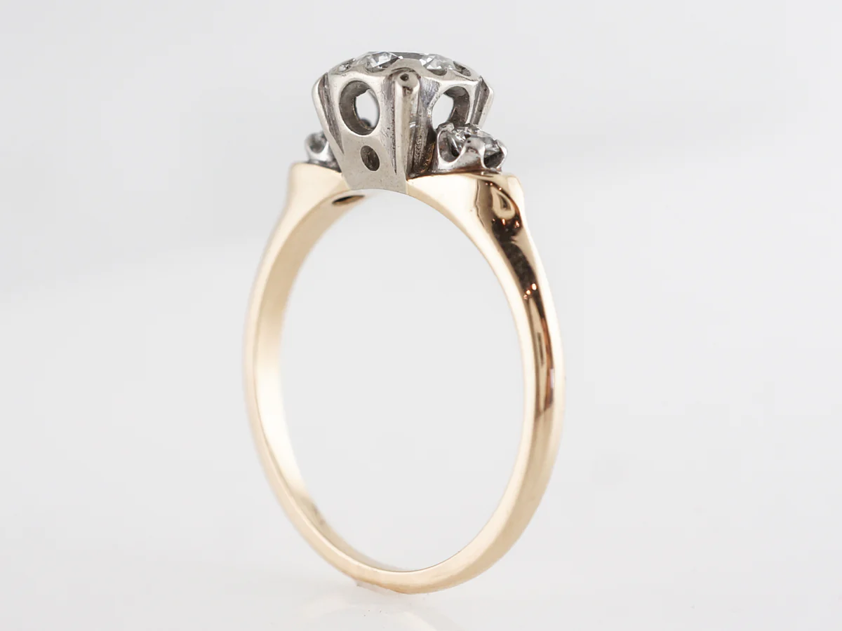 Retro Transitional Diamond Engagement Ring 14k Yellow and White Gold - Image 5