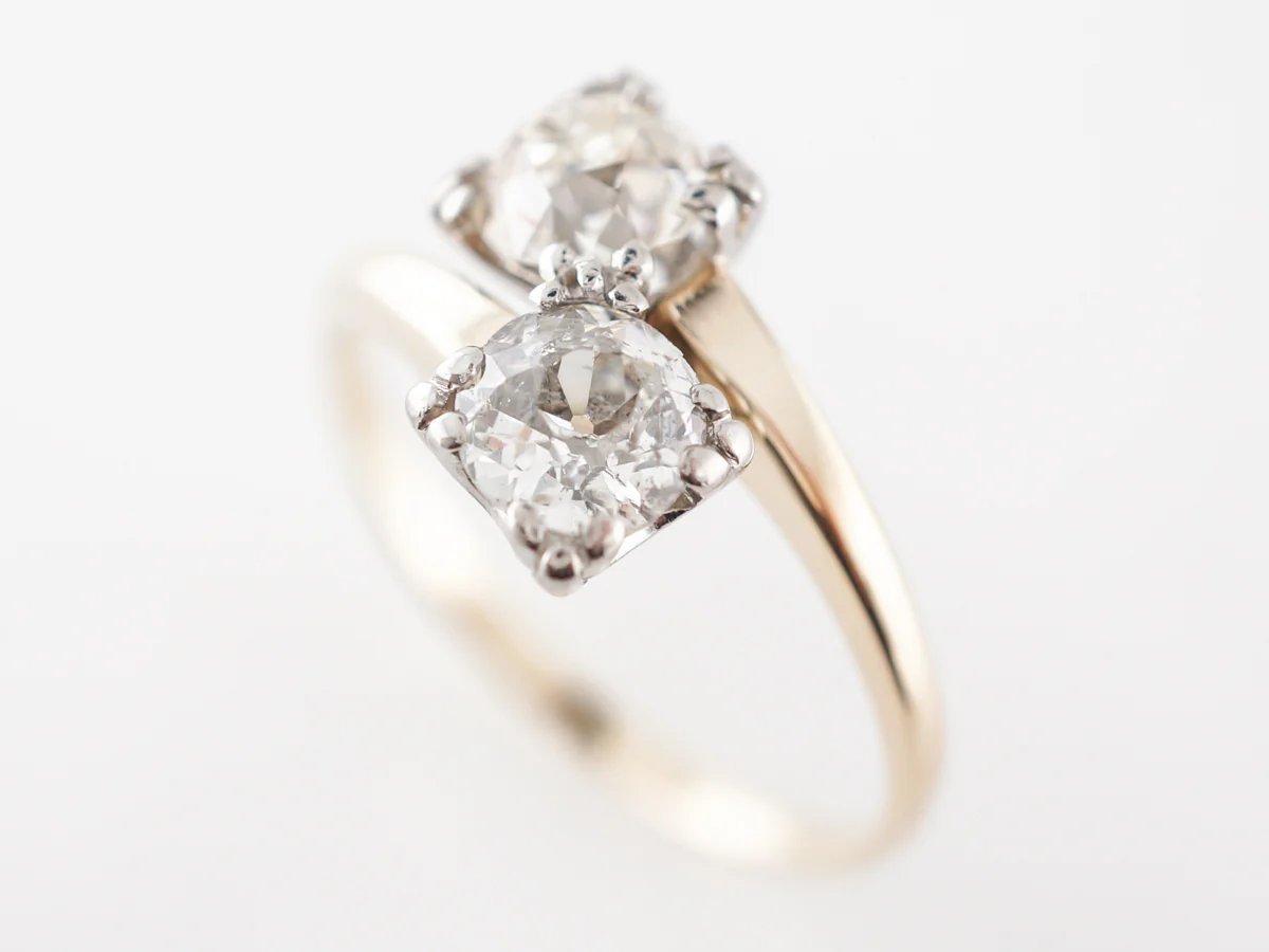 Retro Two Stone Old European & Old Mine Cut Diamond Ring - Image 6