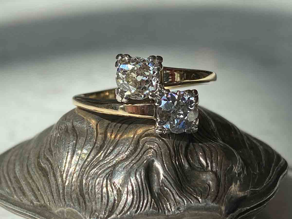 Retro Two Stone Old European & Old Mine Cut Diamond Ring - Image 7