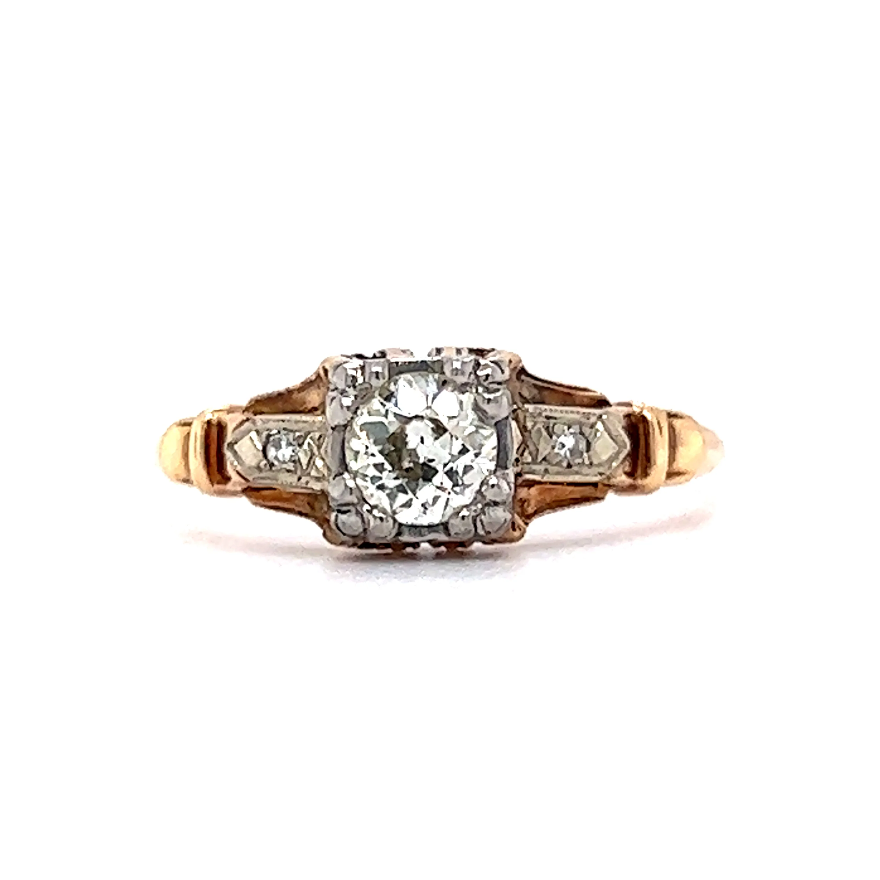 Retro Two-Tone Diamond Engagement Ring in 14k