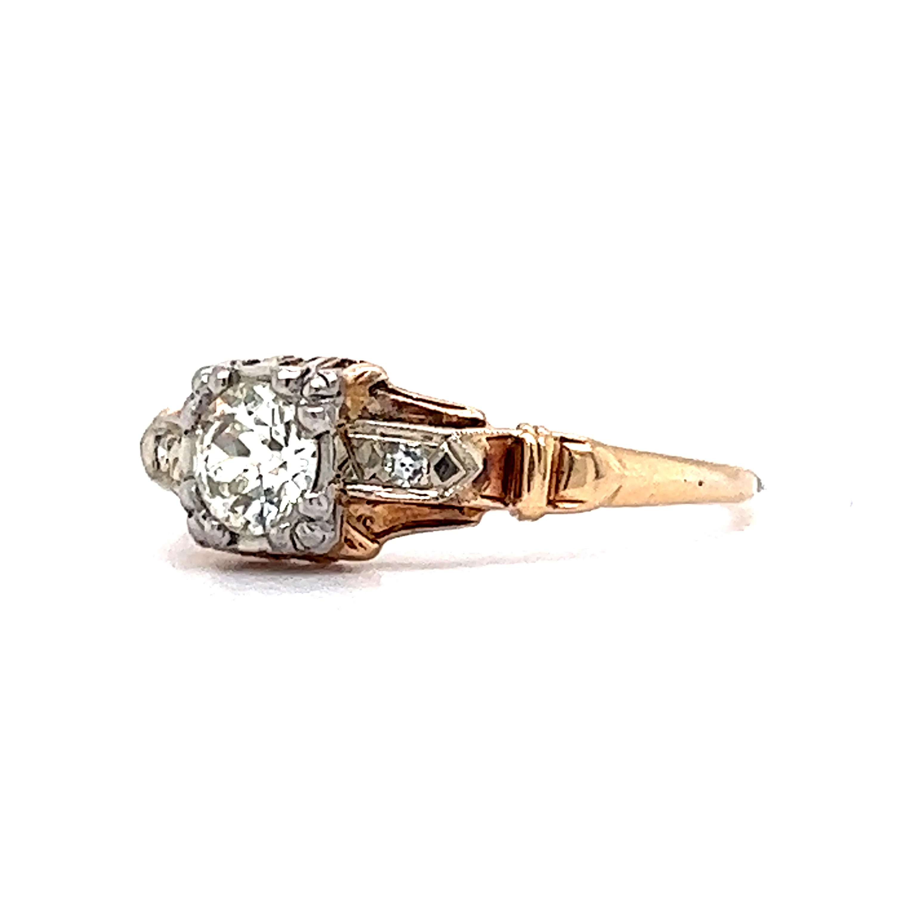 Retro Two-Tone Diamond Engagement Ring in 14k - Image 2