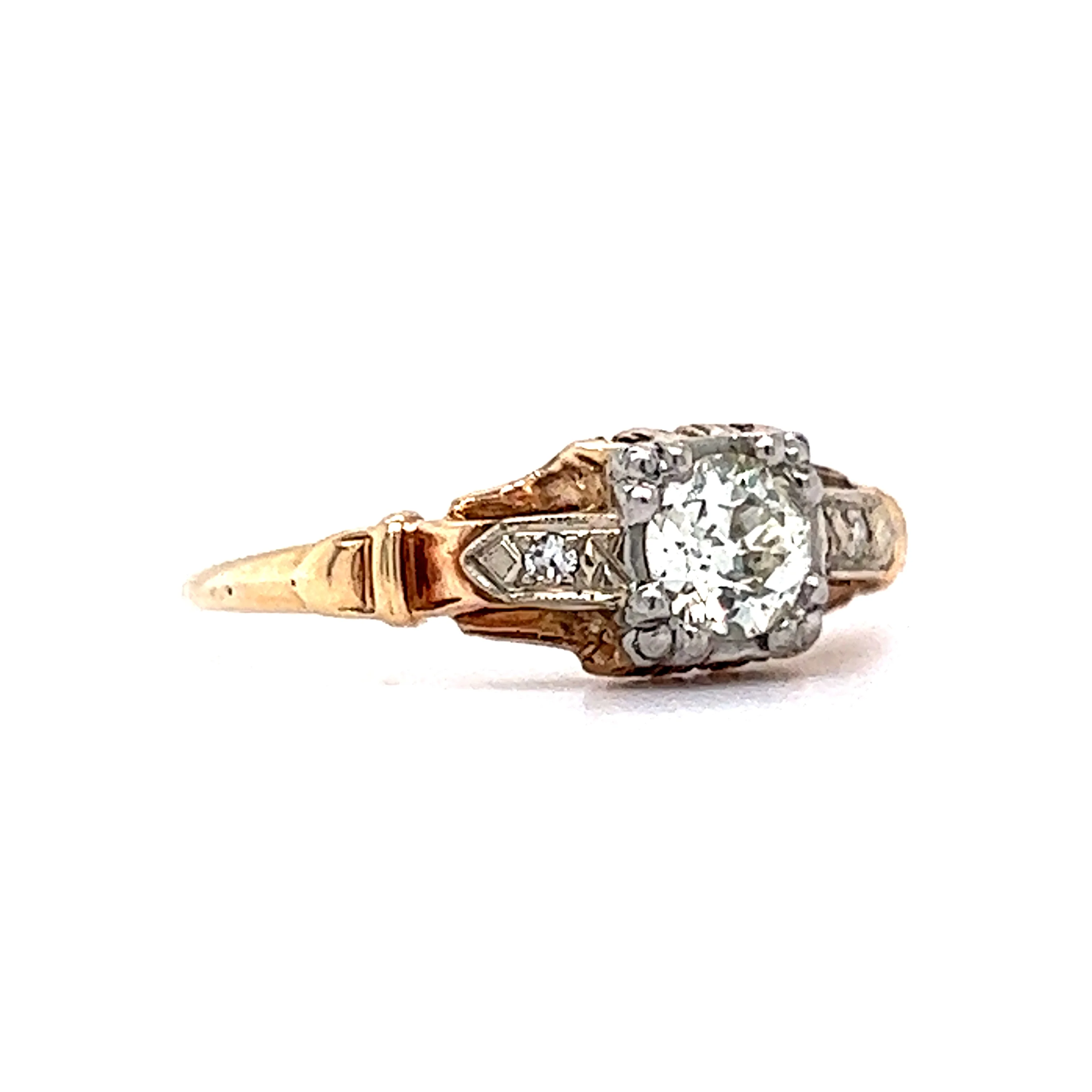 Retro Two-Tone Diamond Engagement Ring in 14k - Image 3