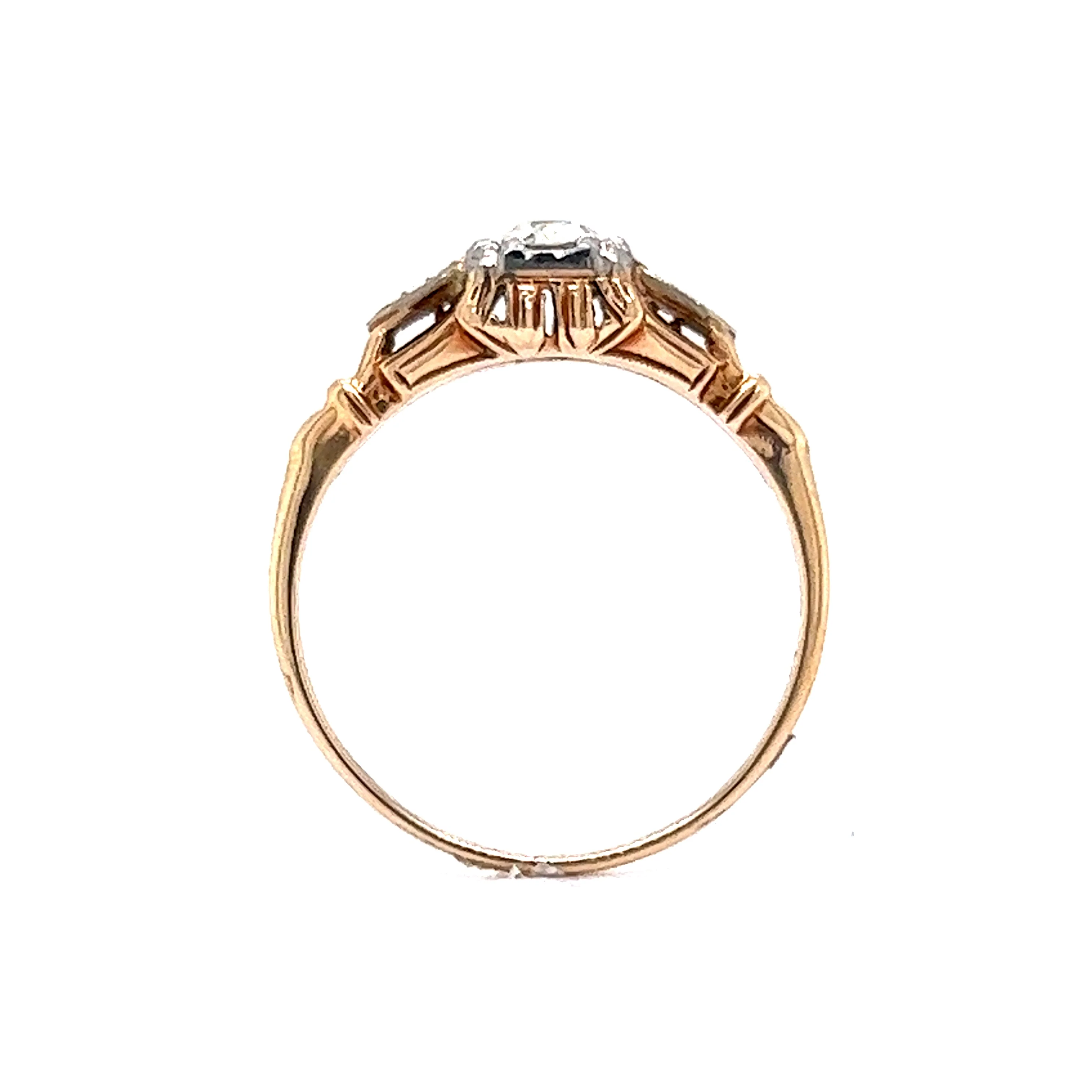 Retro Two-Tone Diamond Engagement Ring in 14k - Image 4