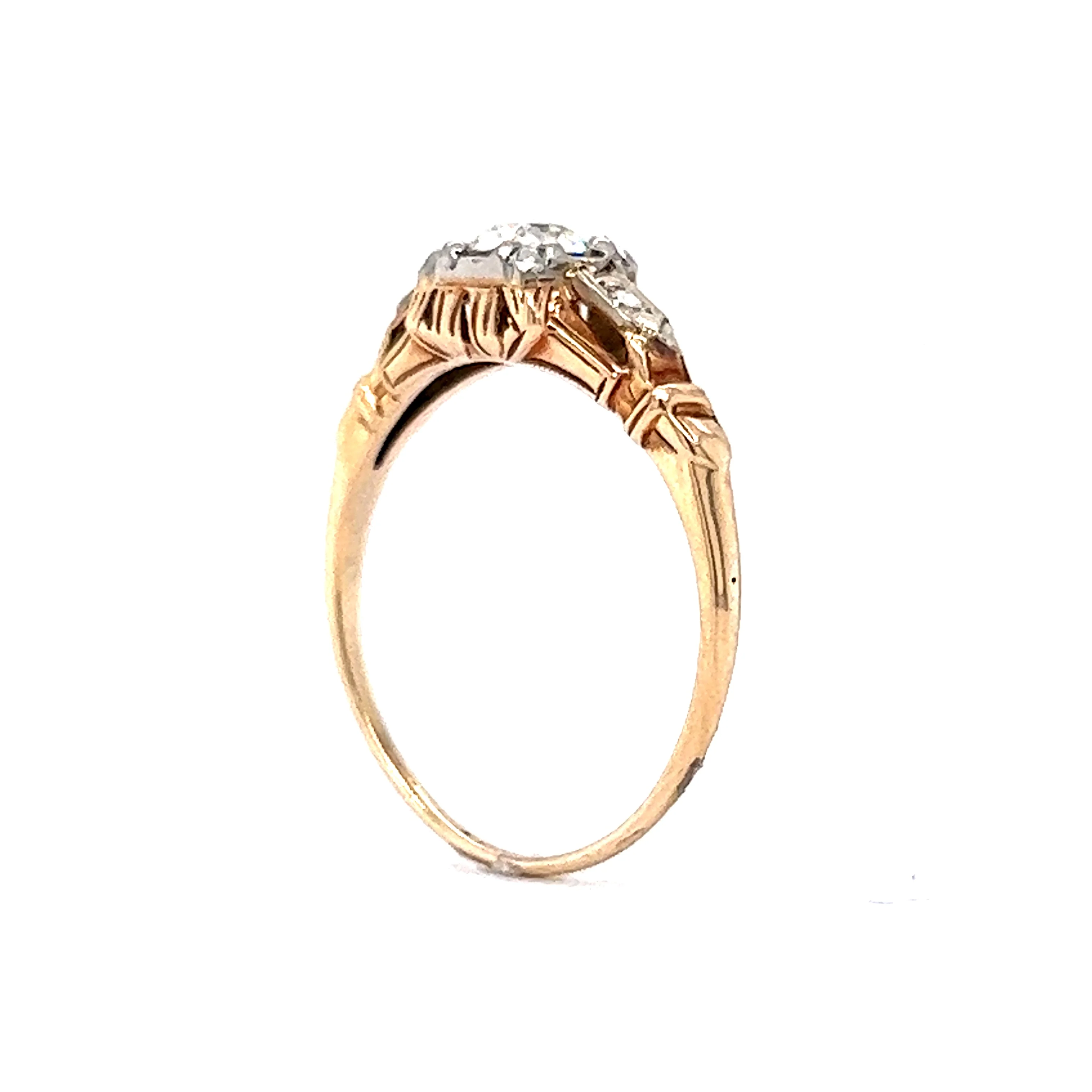 Retro Two-Tone Diamond Engagement Ring in 14k - Image 5