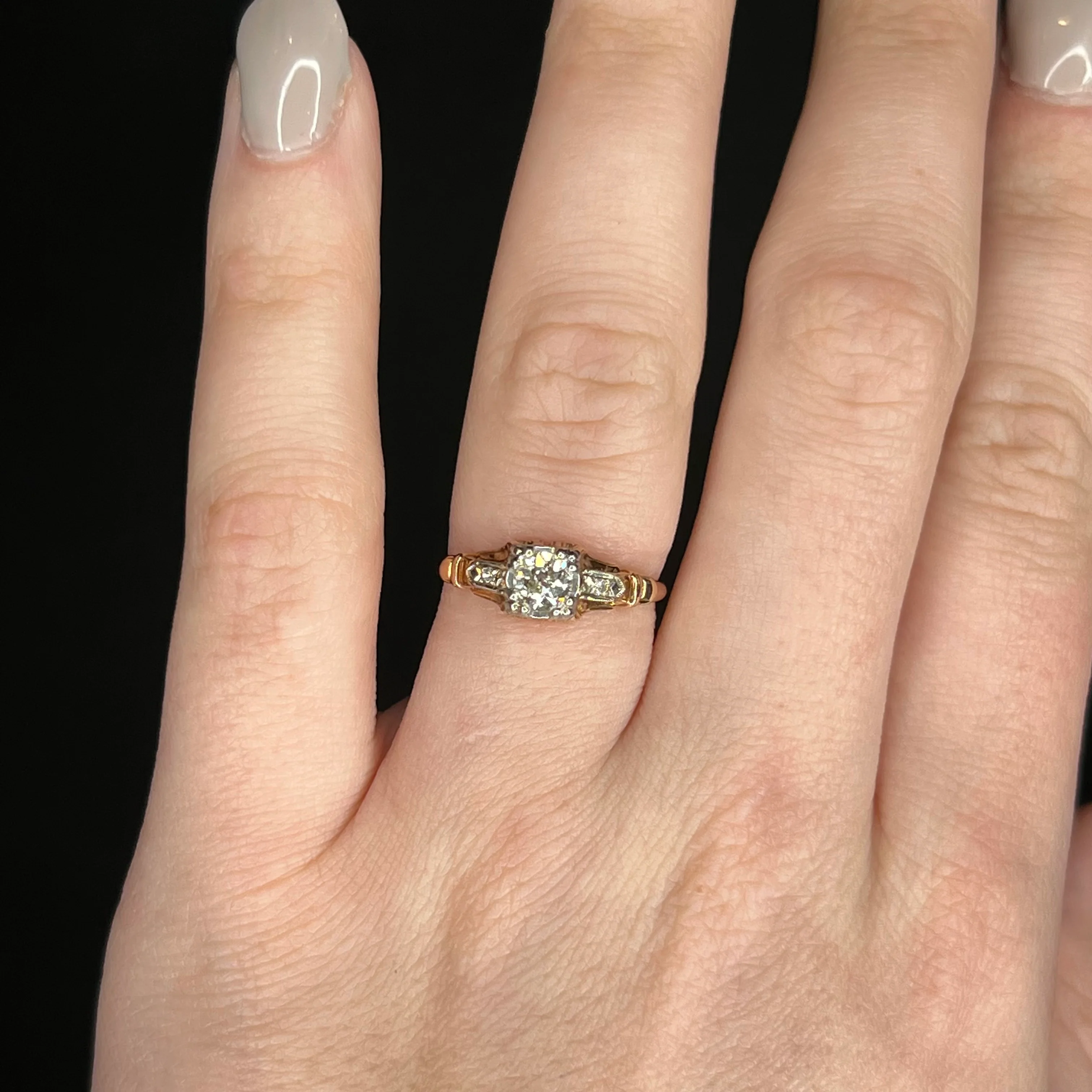 Retro Two-Tone Diamond Engagement Ring in 14k - Image 6