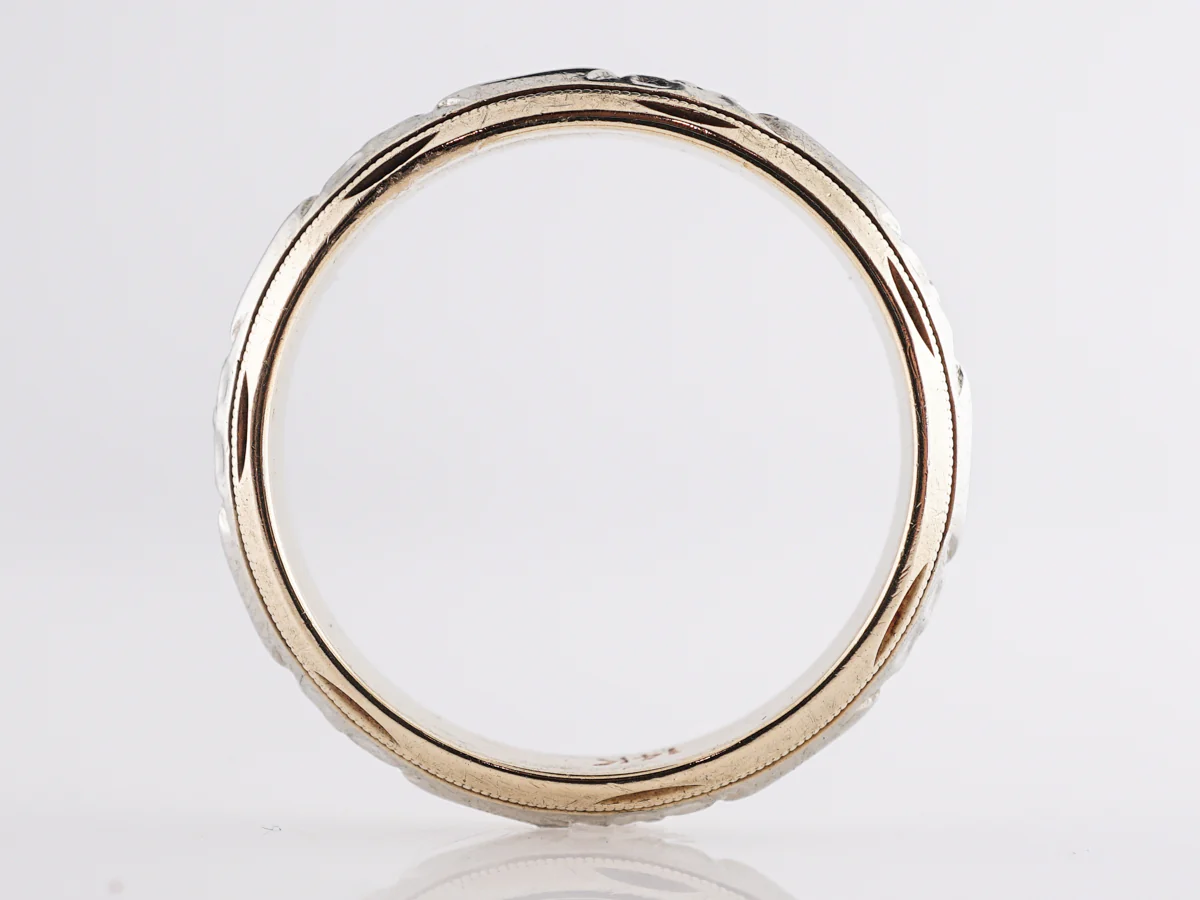 Retro Two-Tone Engraved Wedding Band in 14k Yellow Gold - Image 2