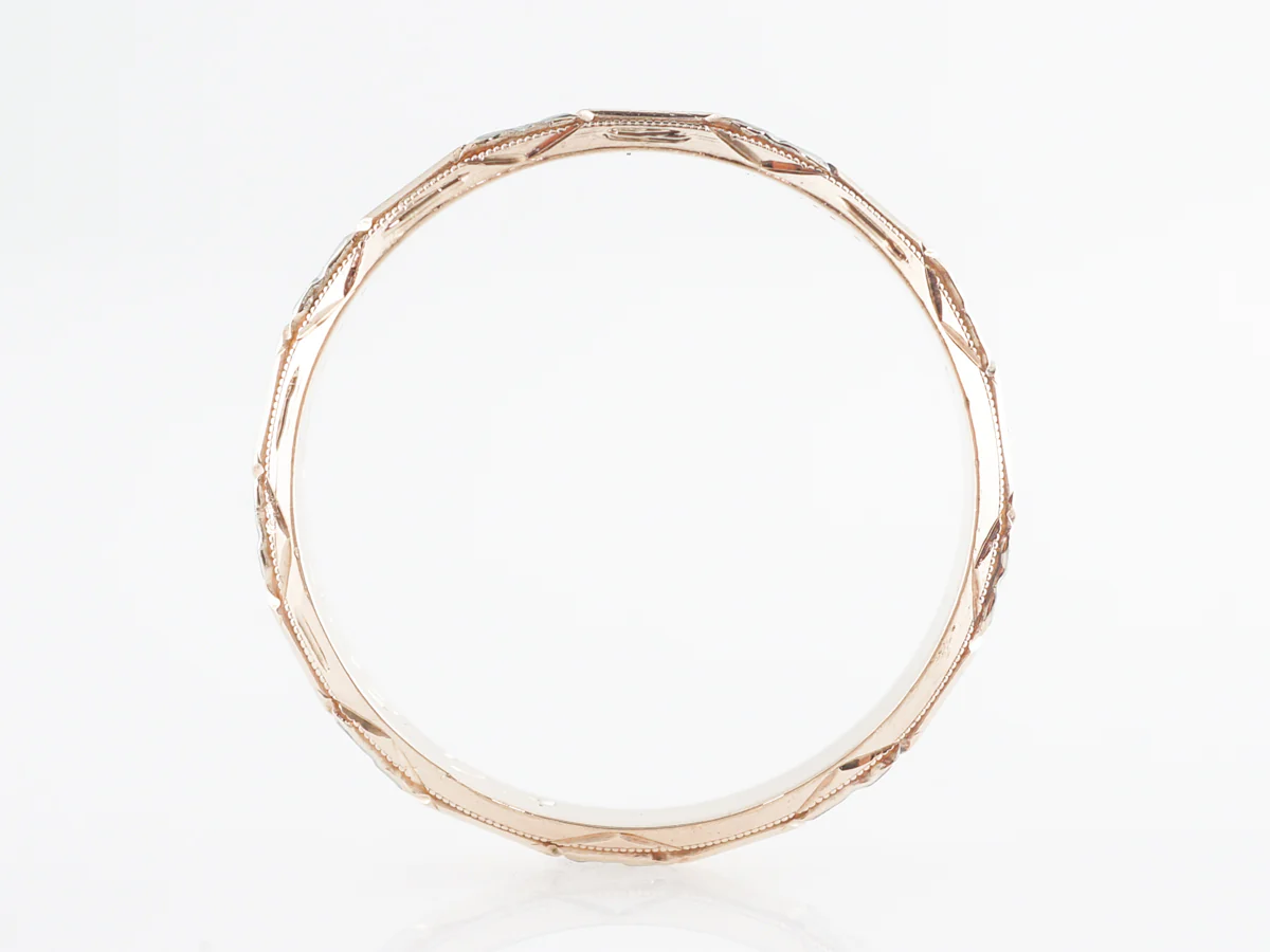 Retro Two-Tone Orange Blossom Engraved Wedding Band - Image 4