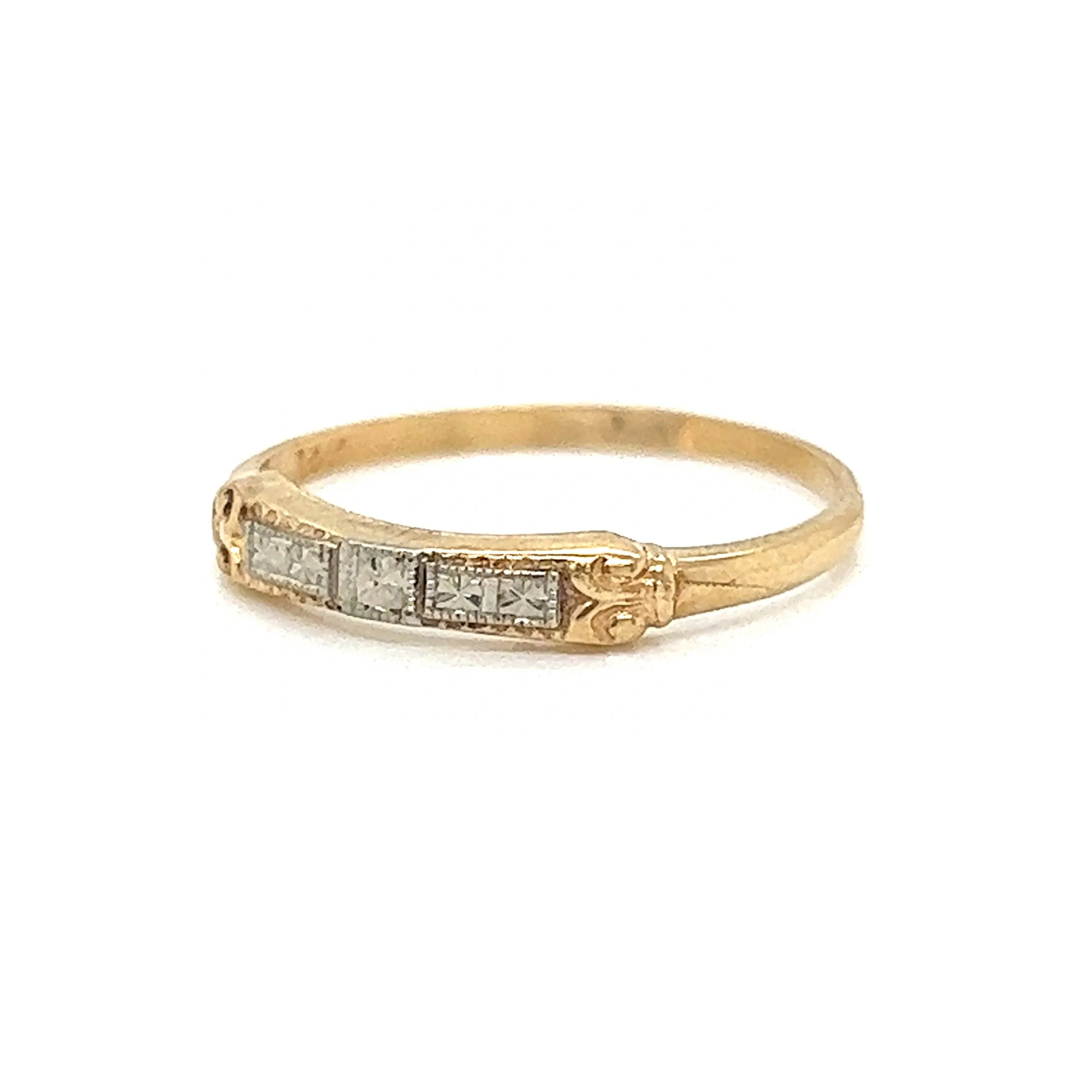 Retro Two-Toned Delicate Wedding Band in 14k Gold - Image 2