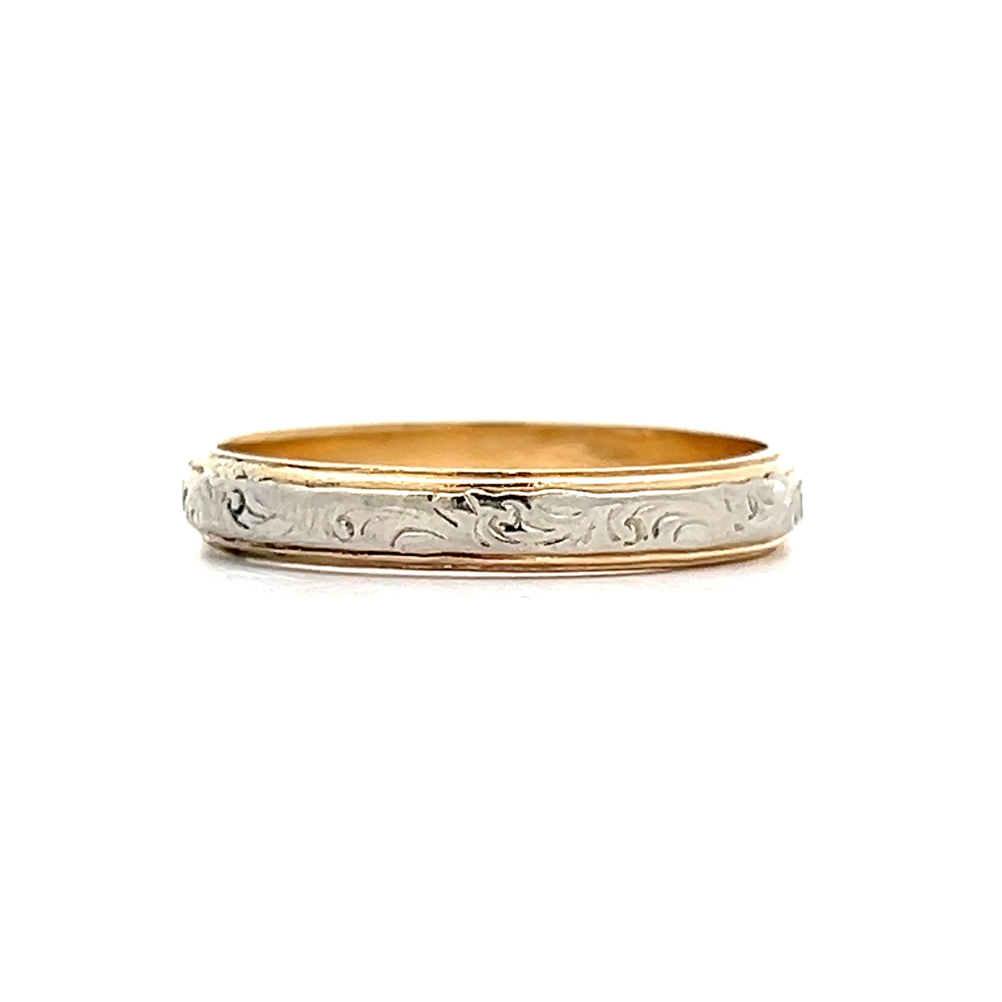 Retro Two-Toned Engraved Wedding Band in 14k - Image 2