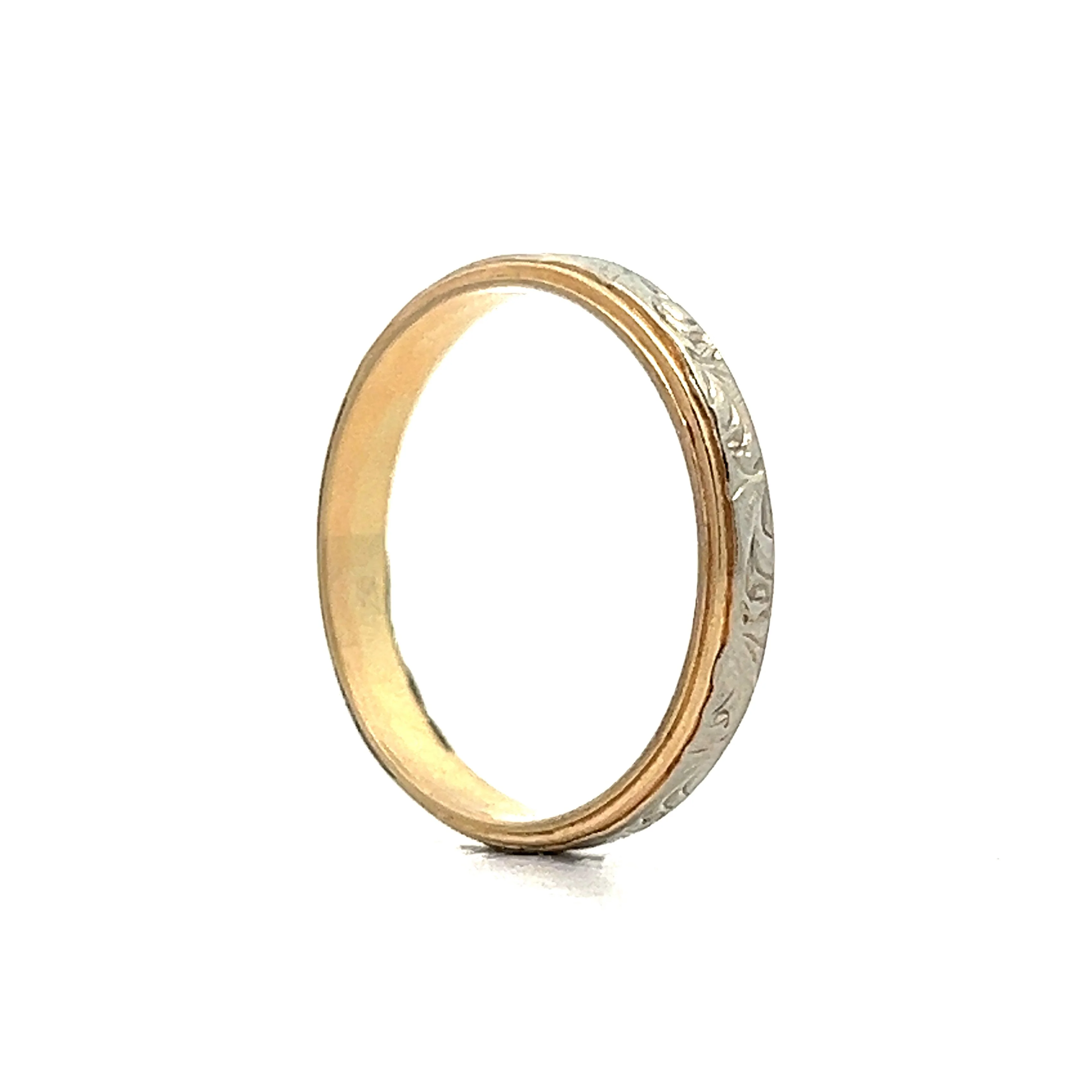 Retro Two-Toned Engraved Wedding Band in 14k - Image 5
