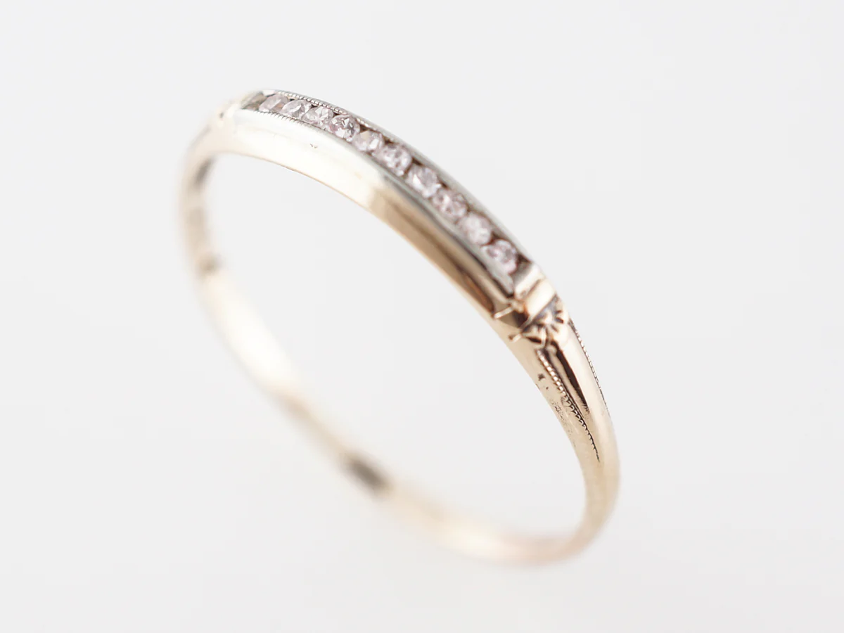Retro Two-Toned Single Cut Diamond Wedding Band in 14k - Image 6