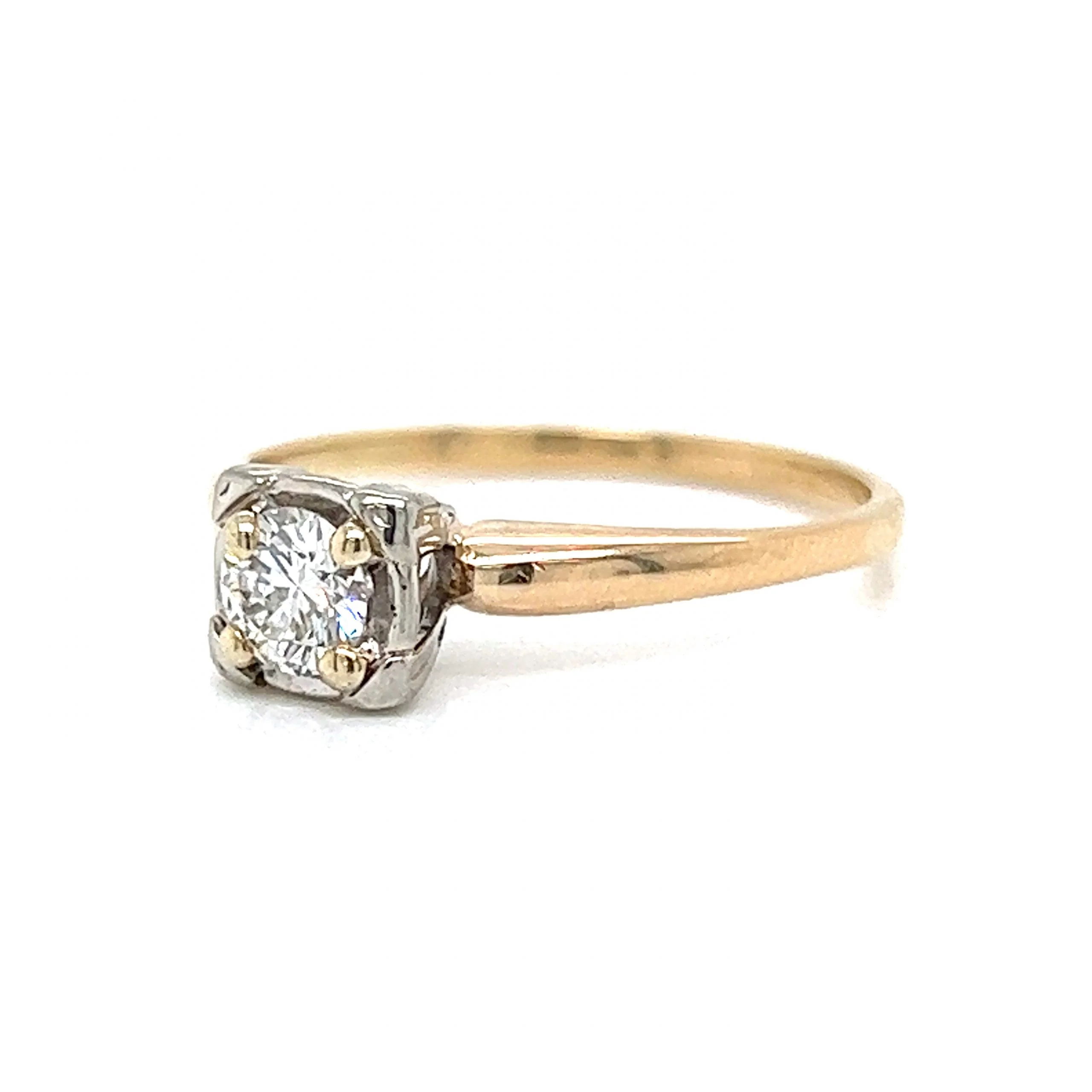Retro Two-Toned Solitaire Diamond Engagement Ring in 14k Gold - Image 2