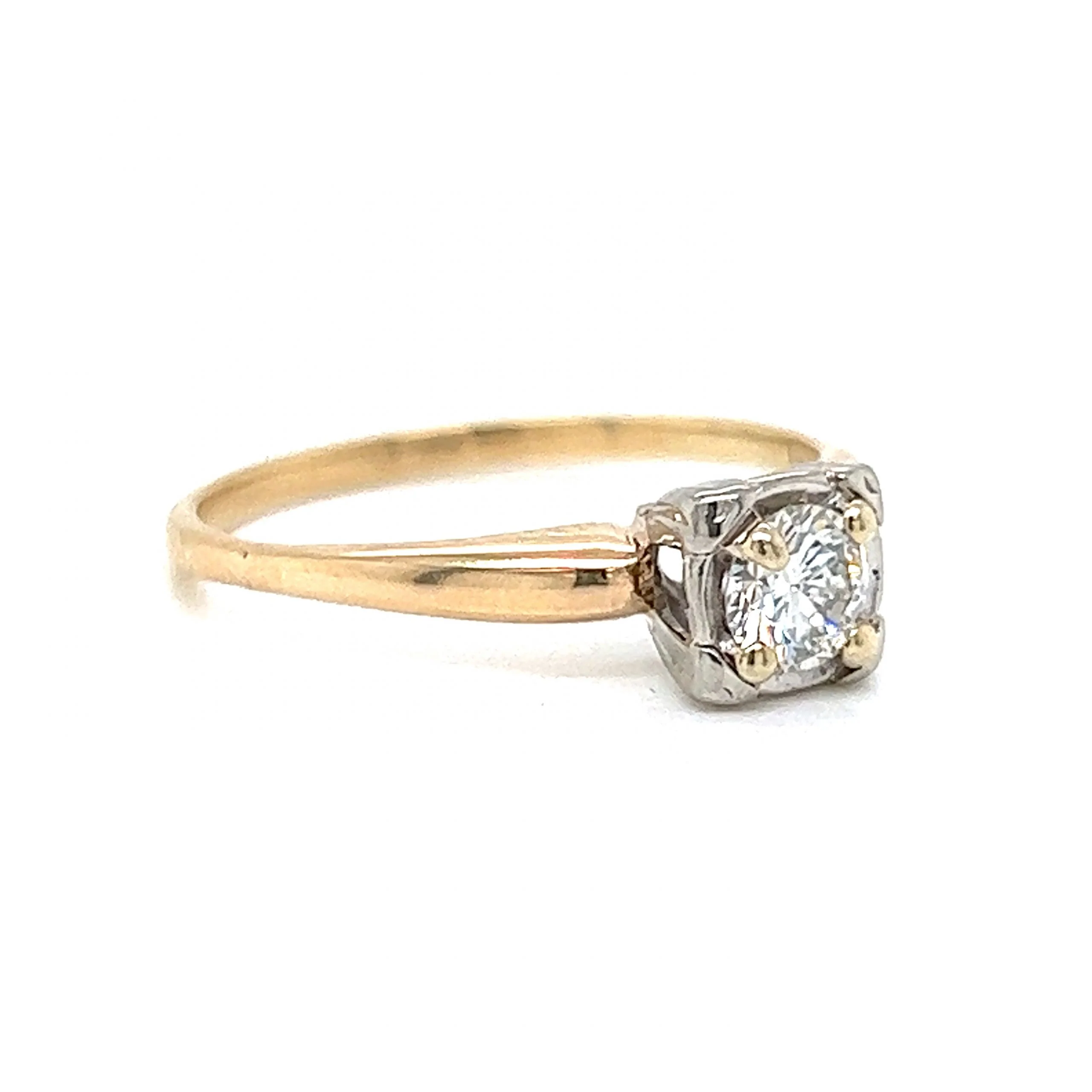 Retro Two-Toned Solitaire Diamond Engagement Ring in 14k Gold - Image 3