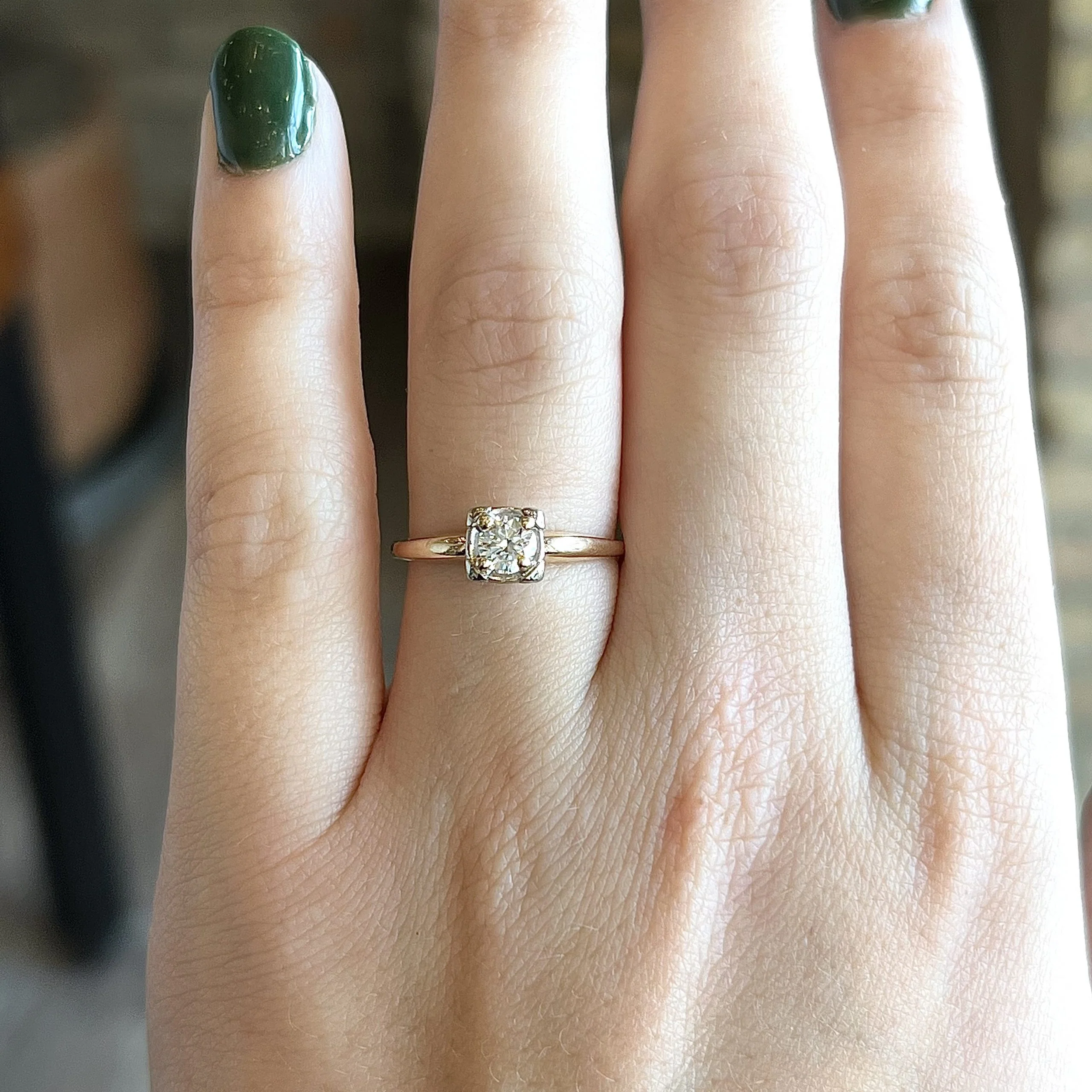 Retro Two-Toned Solitaire Diamond Engagement Ring in 14k Gold - Image 6