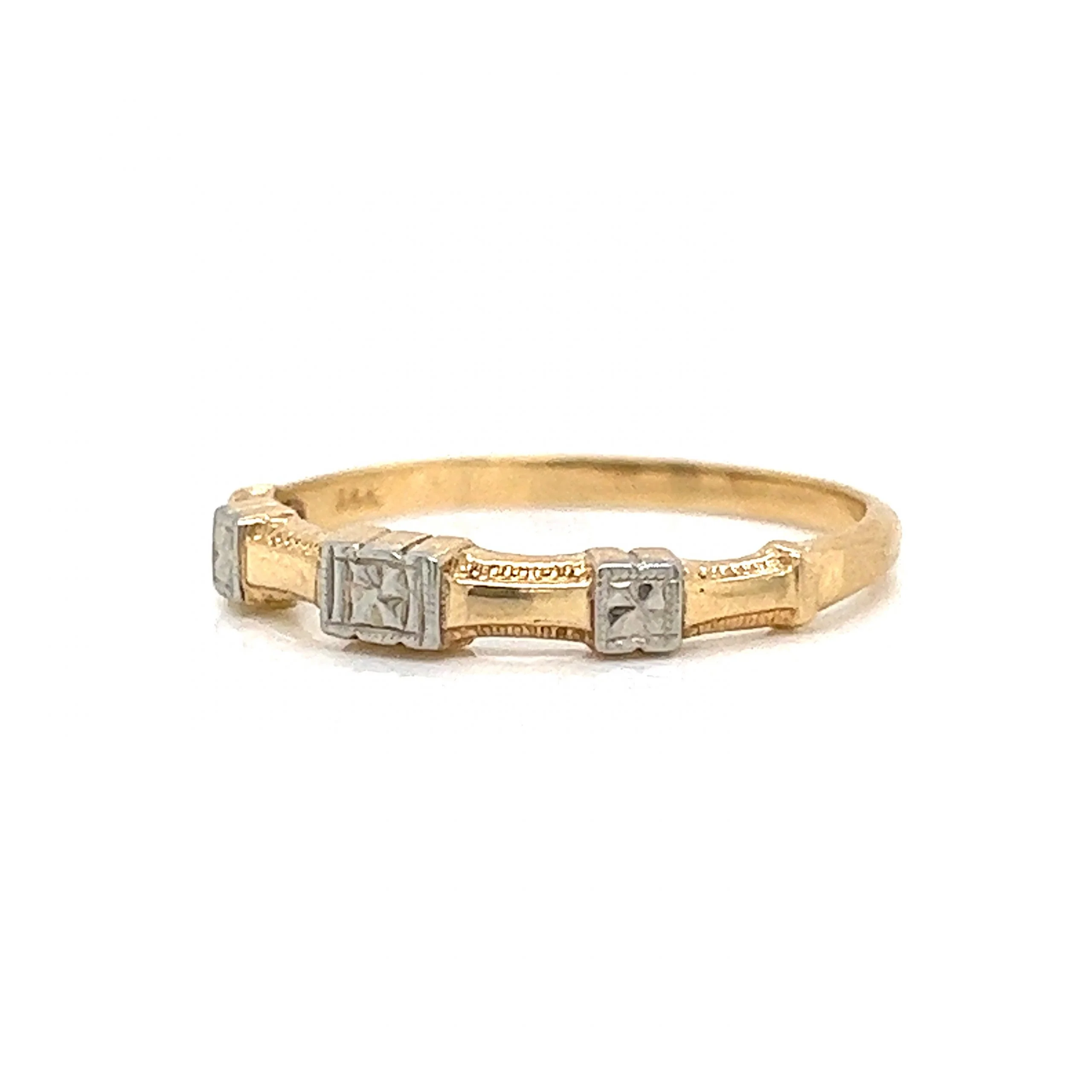 Retro Two-Toned Station Wedding Band in 14k Gold - Image 2