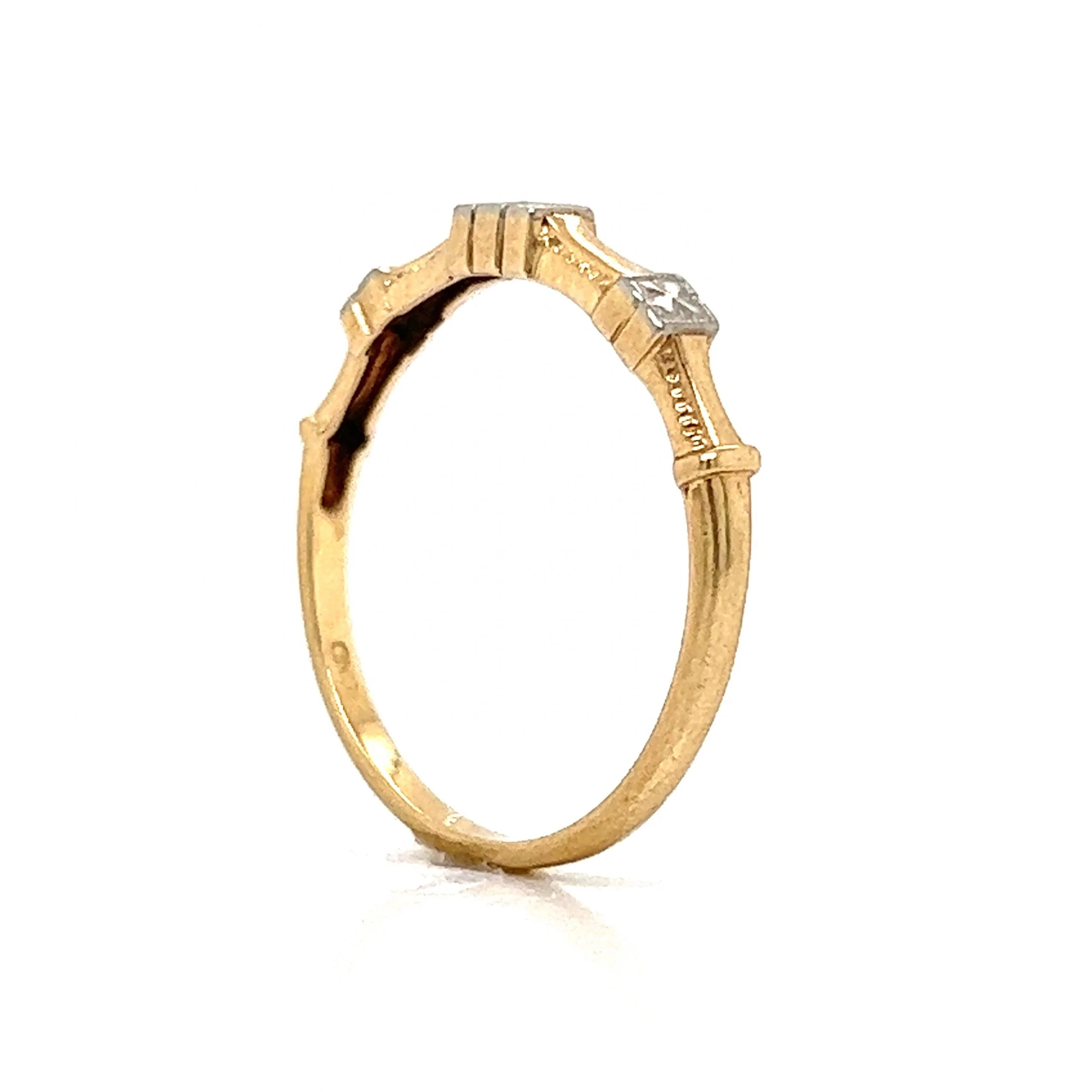 Retro Two-Toned Station Wedding Band in 14k Gold - Image 5