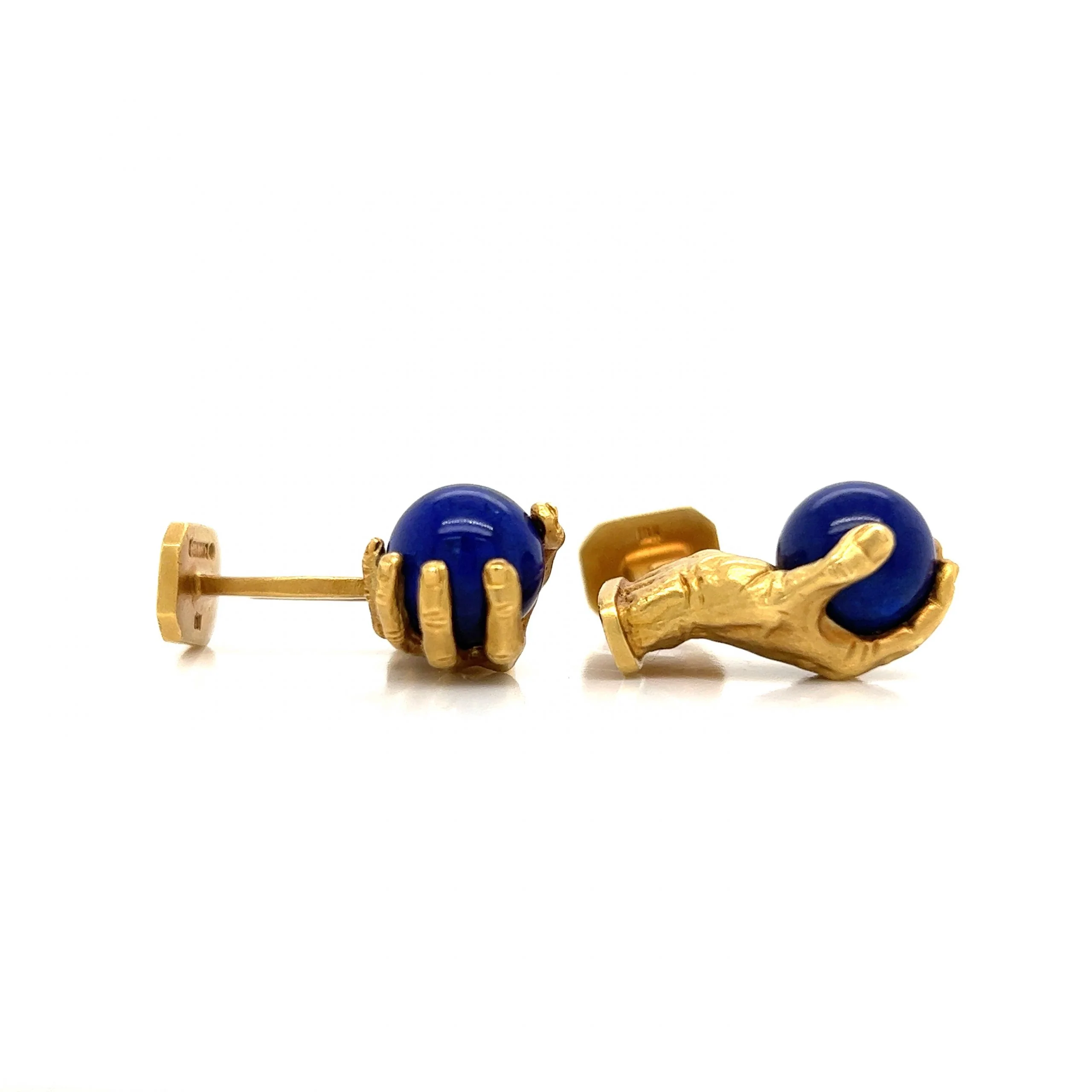 Rick Cameron Lapis Lazuli Hand Cufflinks in 18k Yellow Gold - Image 3