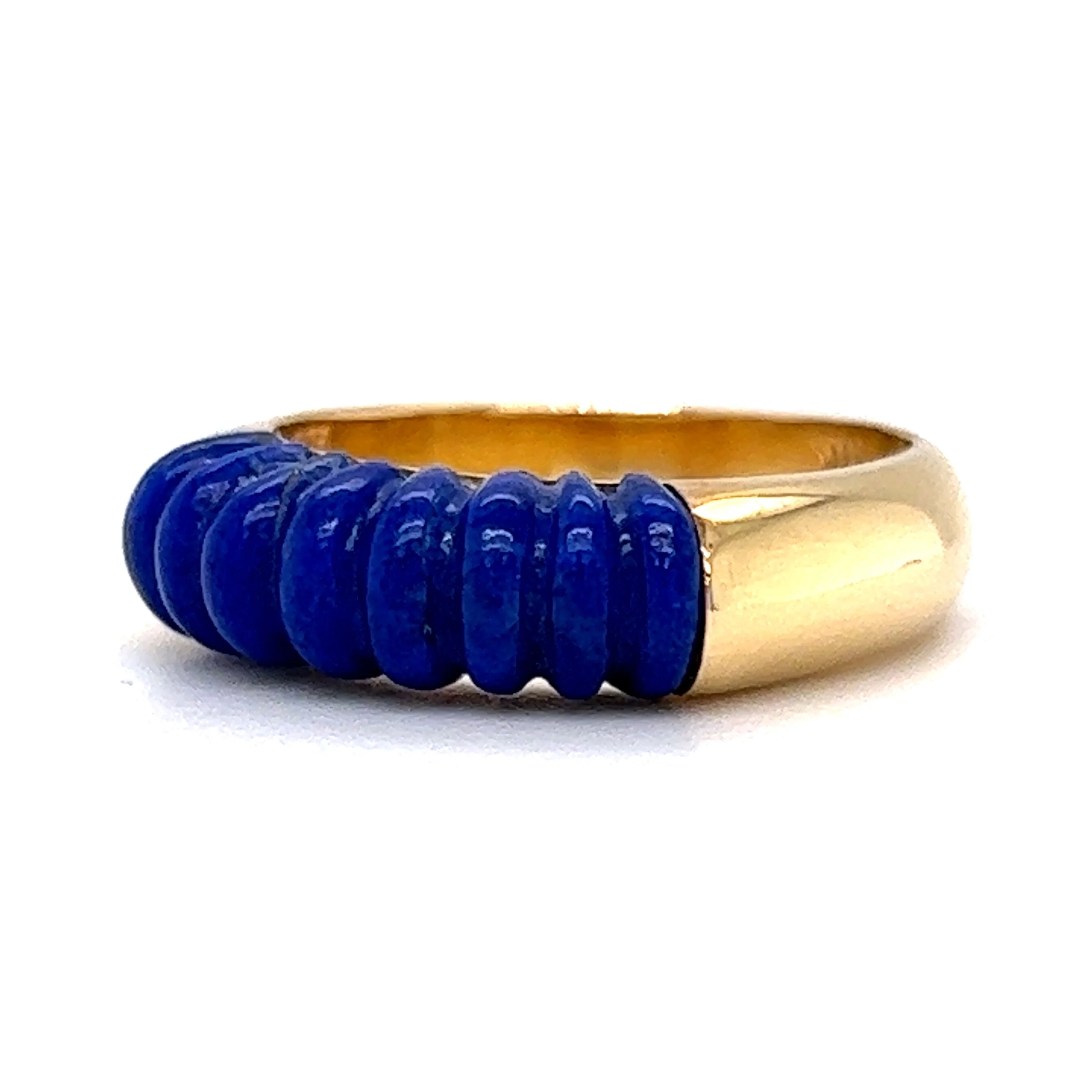 Ridged Lapis Lazuli Stacking Ring in 14k Yellow Gold - Image 2