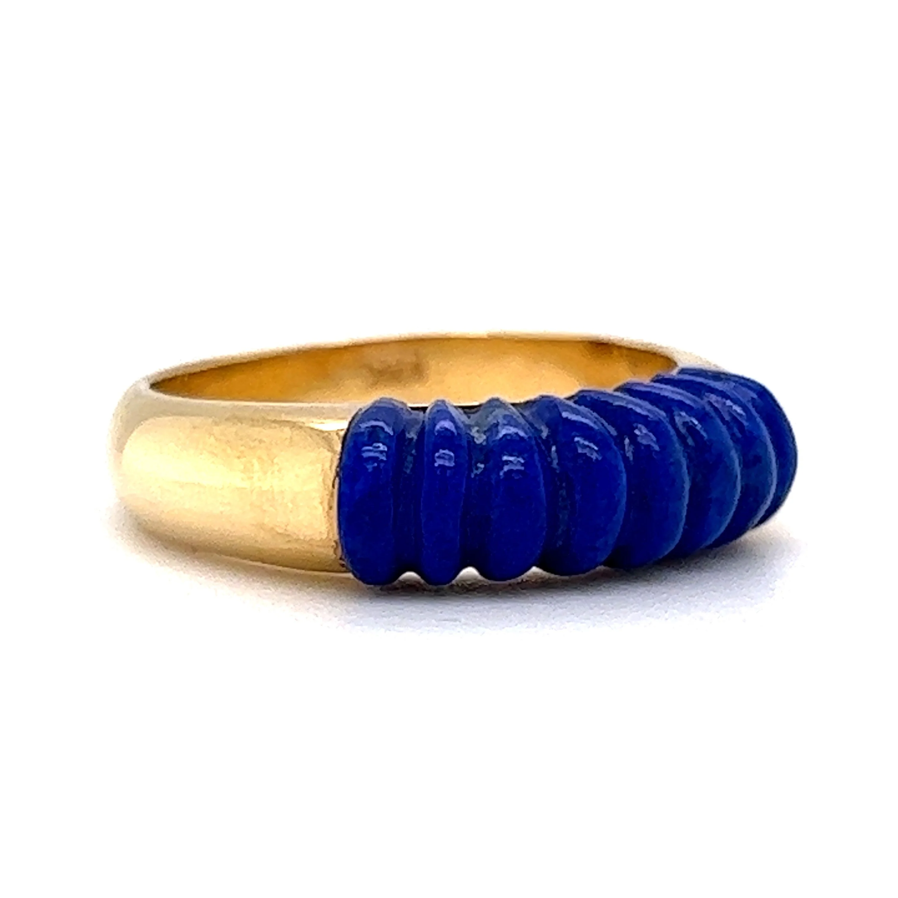 Ridged Lapis Lazuli Stacking Ring in 14k Yellow Gold - Image 3