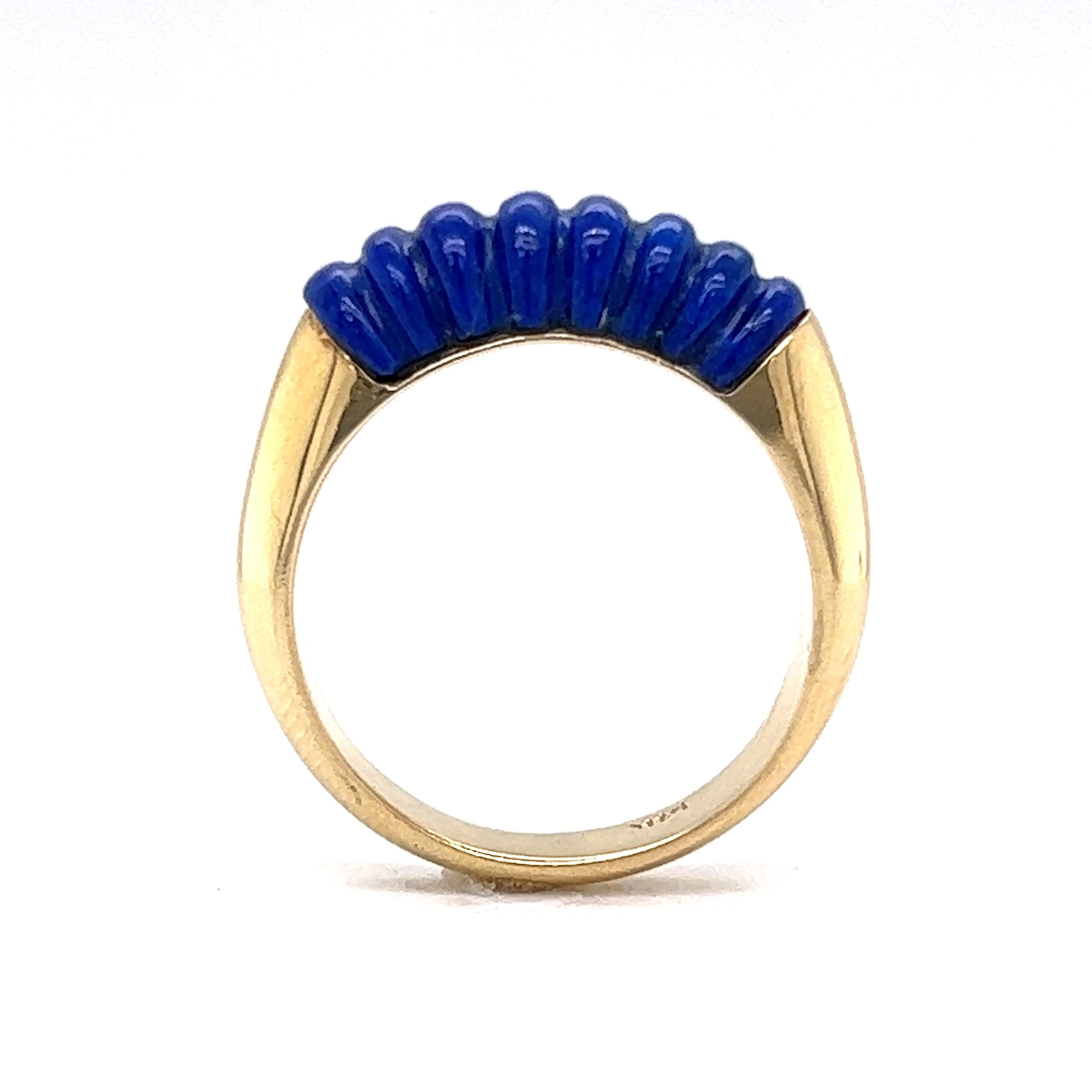 Ridged Lapis Lazuli Stacking Ring in 14k Yellow Gold - Image 4