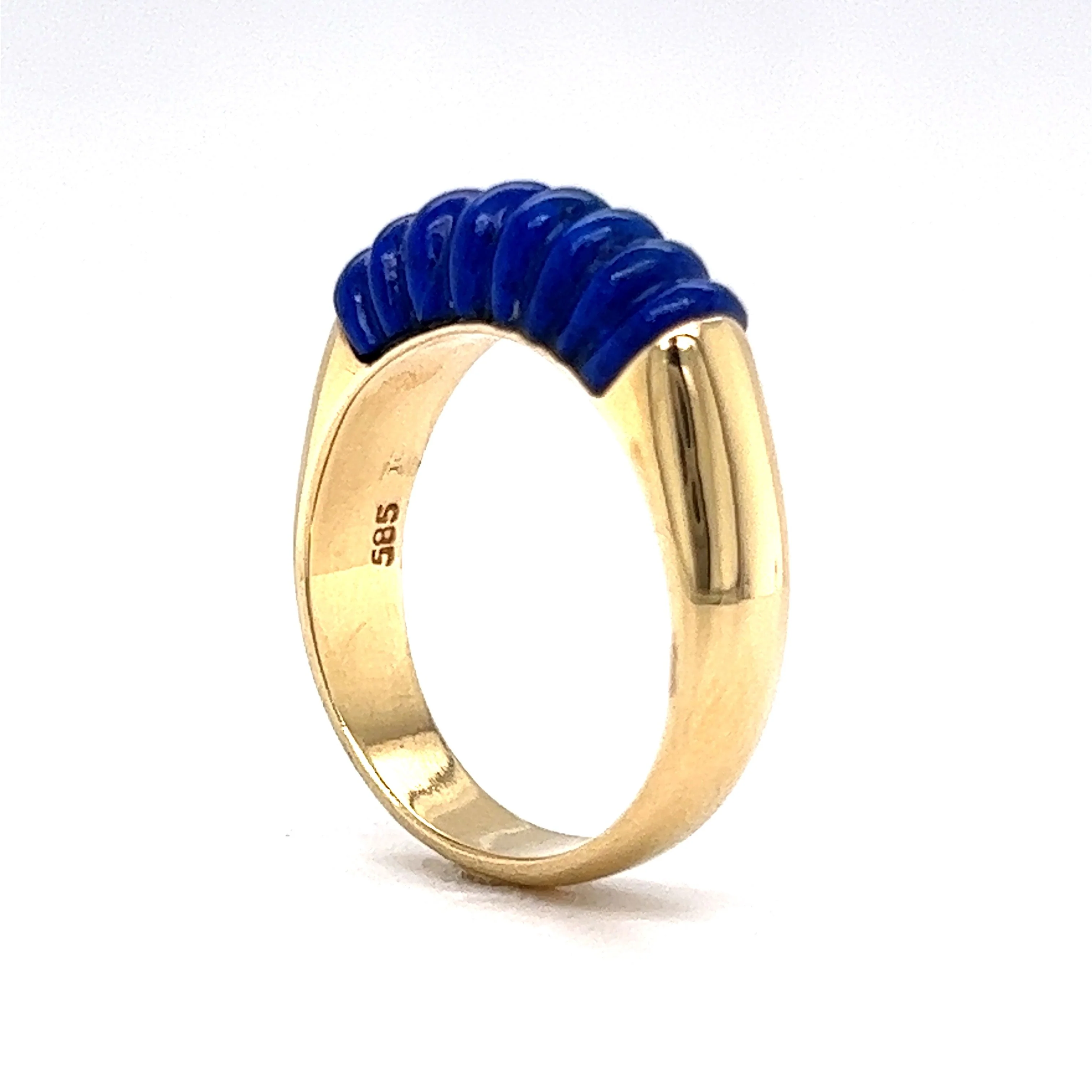Ridged Lapis Lazuli Stacking Ring in 14k Yellow Gold - Image 5