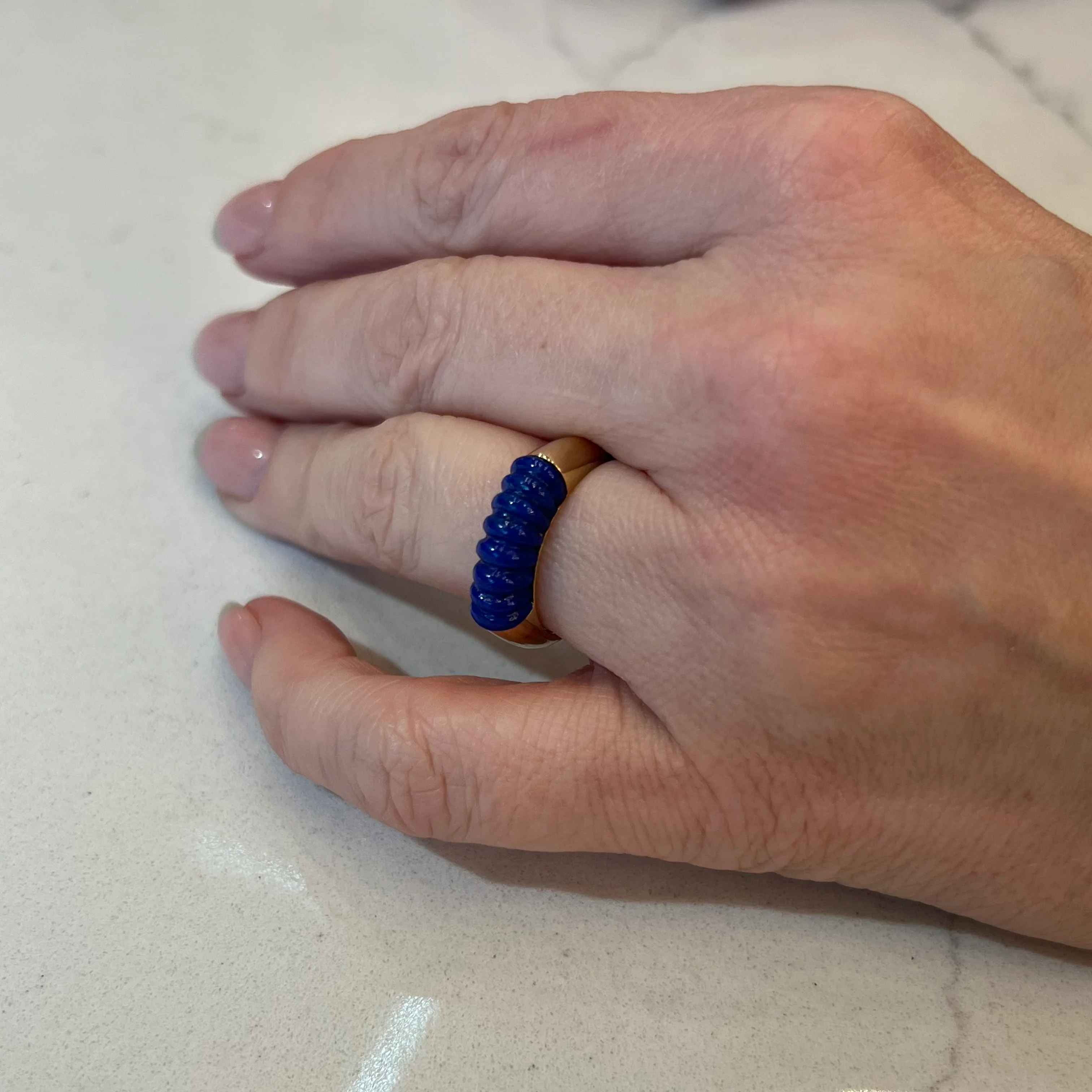 Ridged Lapis Lazuli Stacking Ring in 14k Yellow Gold - Image 6
