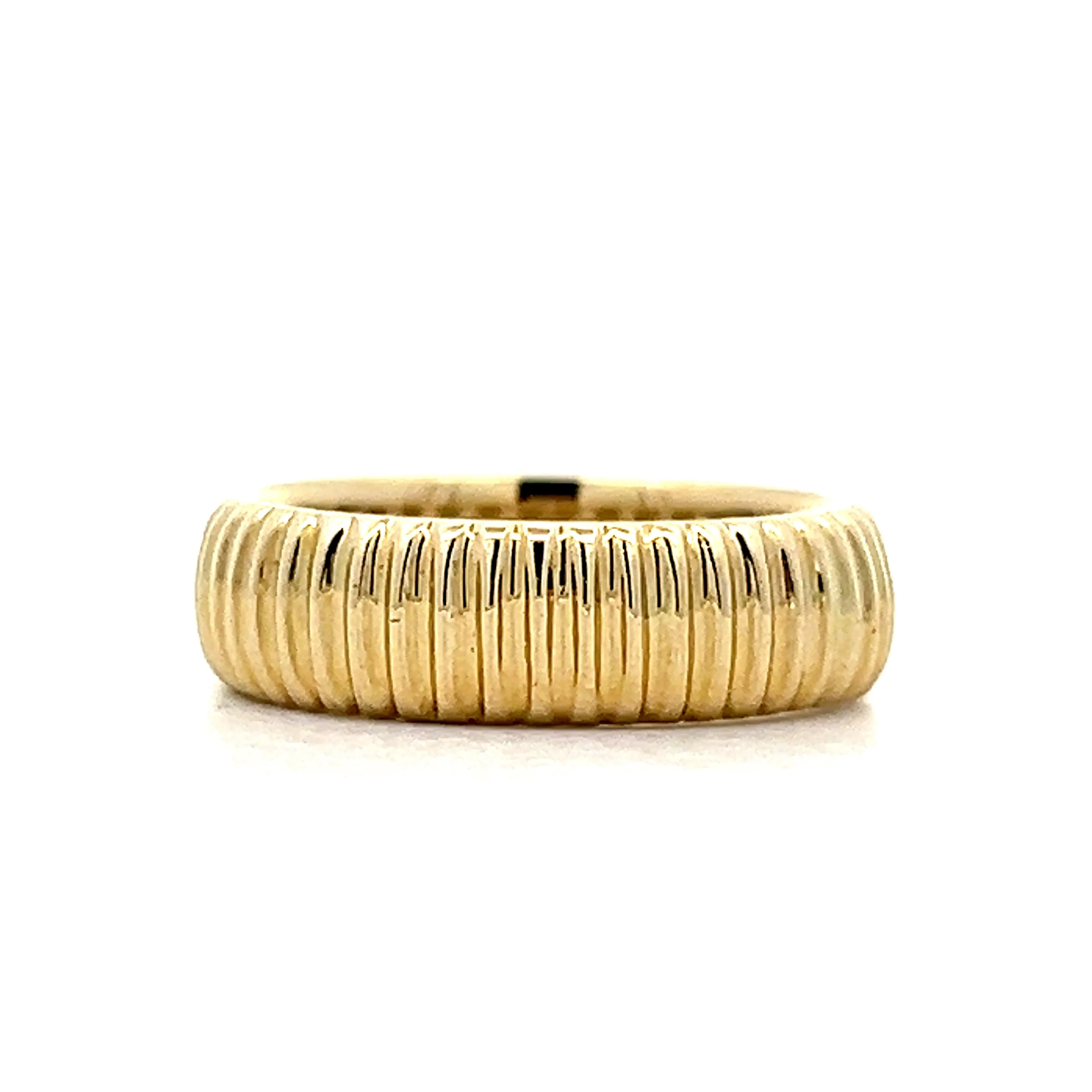 Ridge Textured Wedding Band in 14k Yellow Gold - Image 2