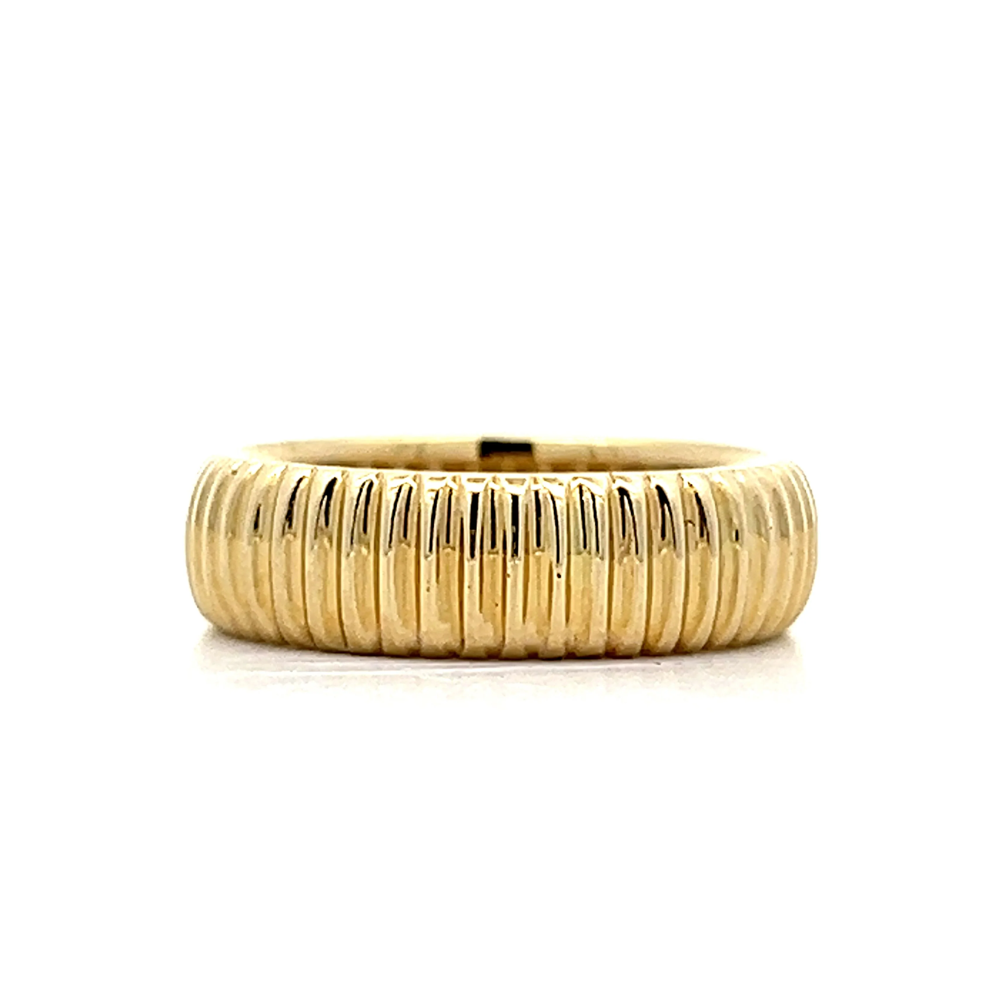 Ridge Textured Wedding Band in 14k Yellow Gold - Image 3