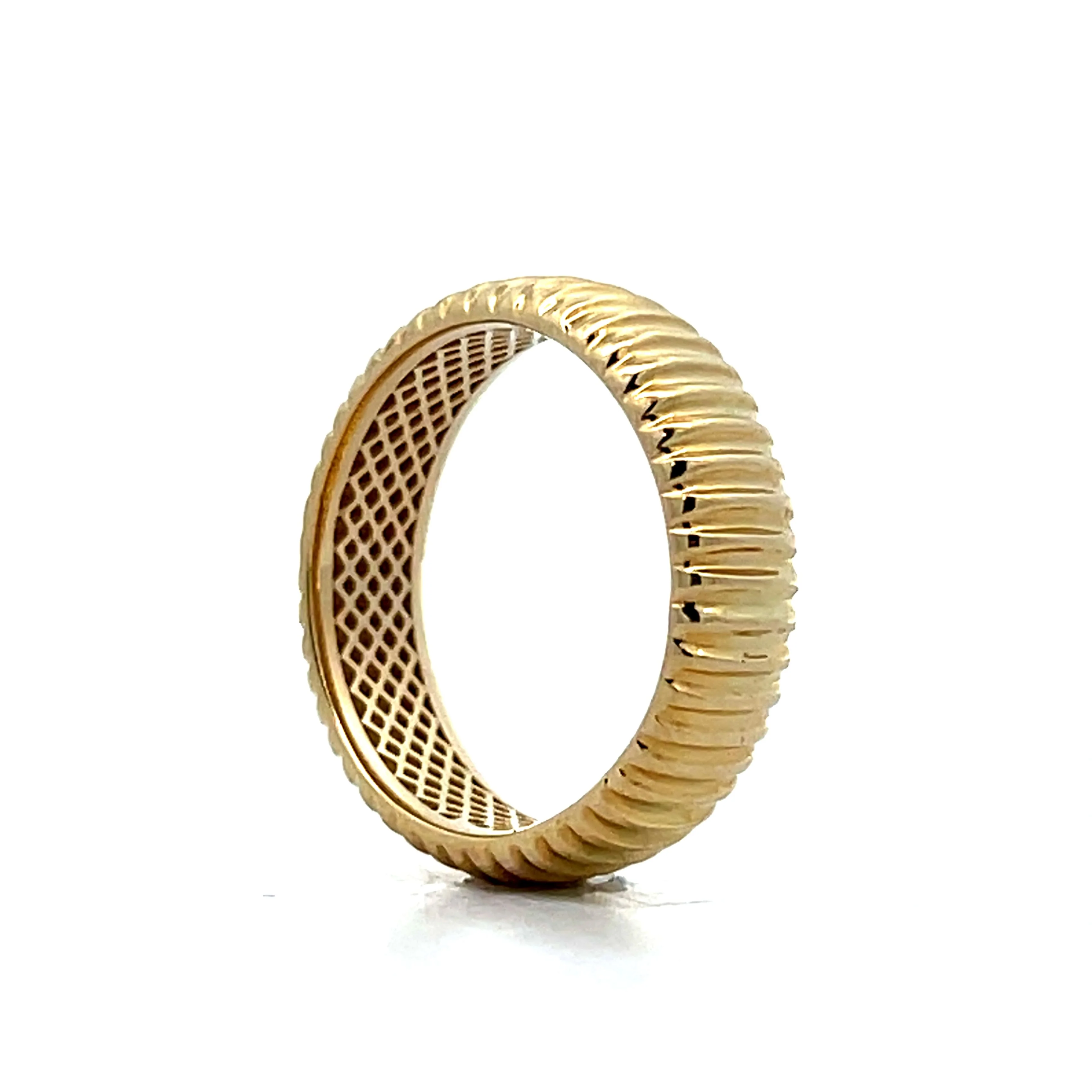 Ridge Textured Wedding Band in 14k Yellow Gold - Image 5