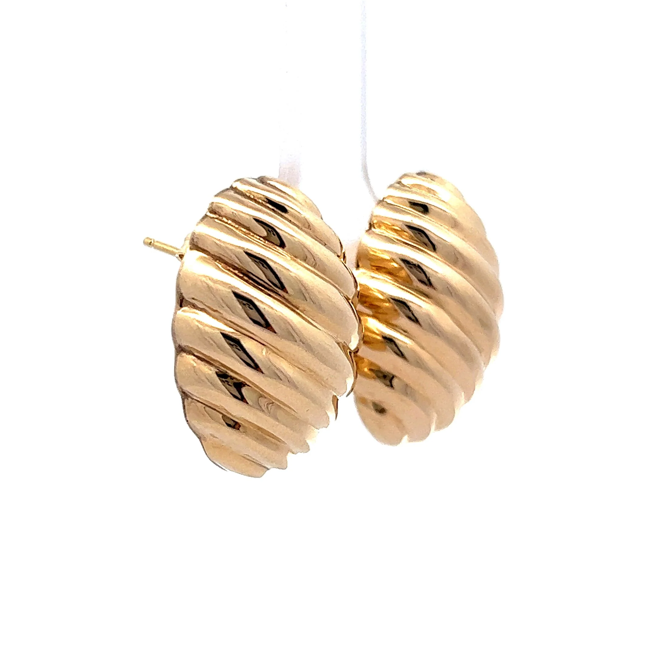 Ridged Oversized Stud Earrings in 14k Yellow Gold - Image 3
