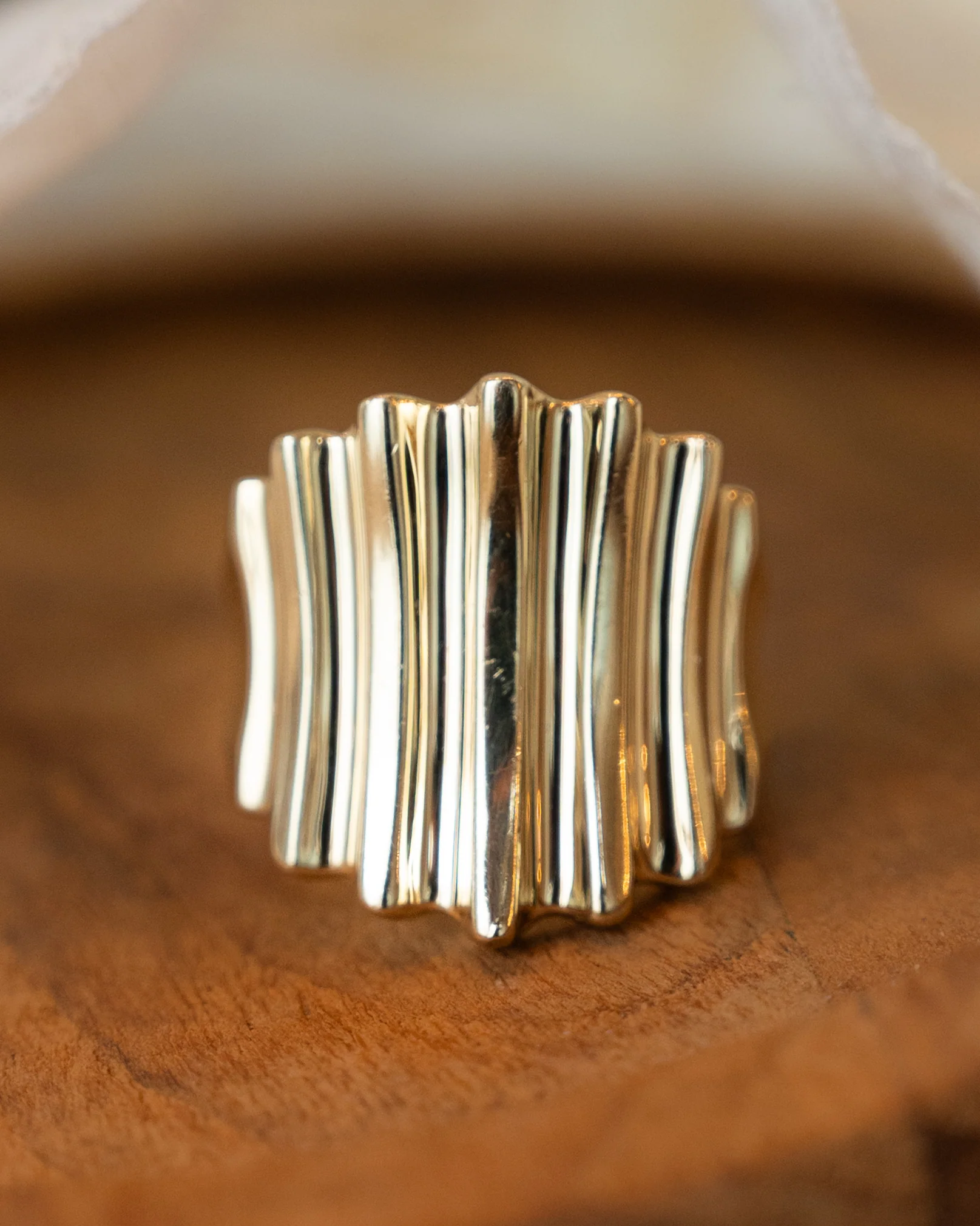 Ridged Statement Cocktail Ring in 14k Yellow Gold - Image 6