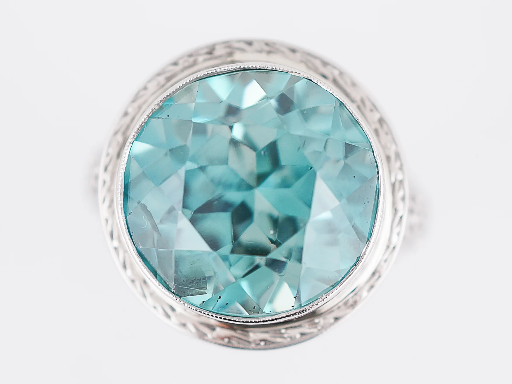 Right Hand Ring Art Deco 14.16 Round Cut Zircon in 14k White Gold - Image 2